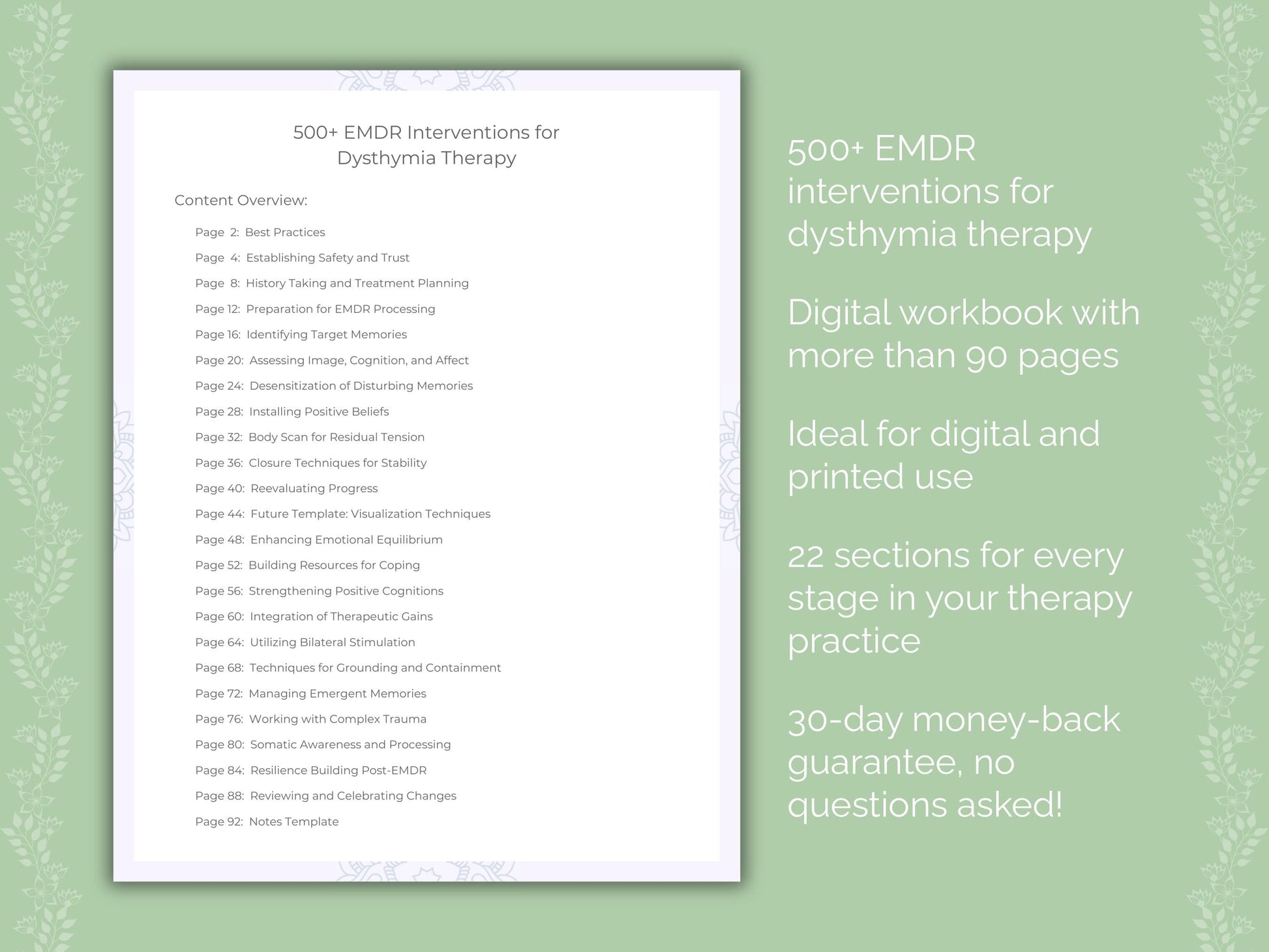 Dysthymia Eye Movement Desensitization and Reprocessing (EMDR) Therapist Worksheets