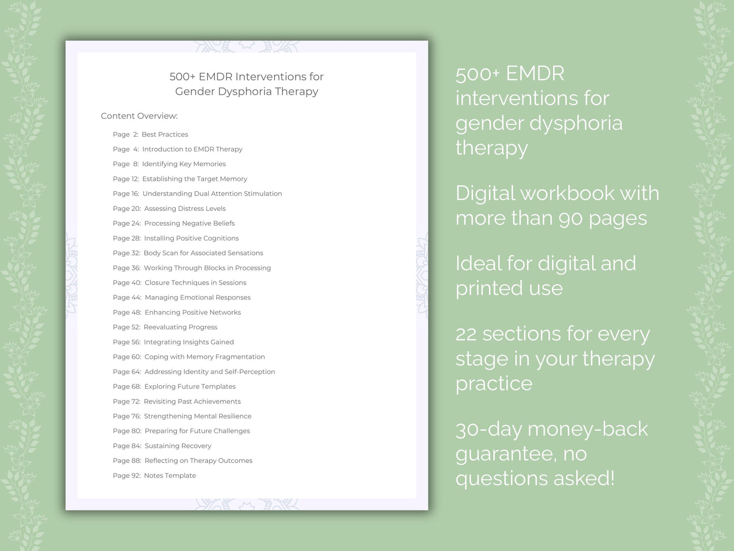 Gender Dysphoria Eye Movement Desensitization and Reprocessing (EMDR) Therapist Worksheets