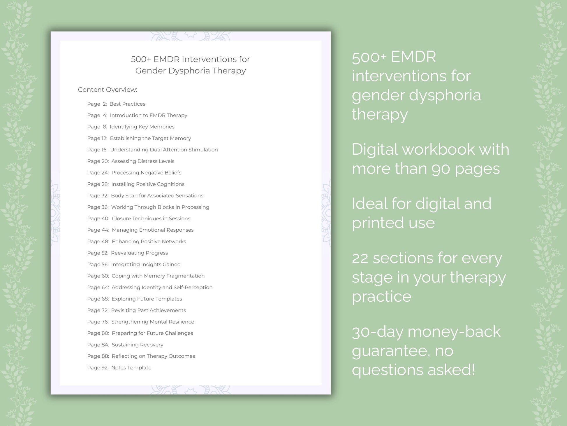 Gender Dysphoria Eye Movement Desensitization and Reprocessing (EMDR) Therapist Worksheets