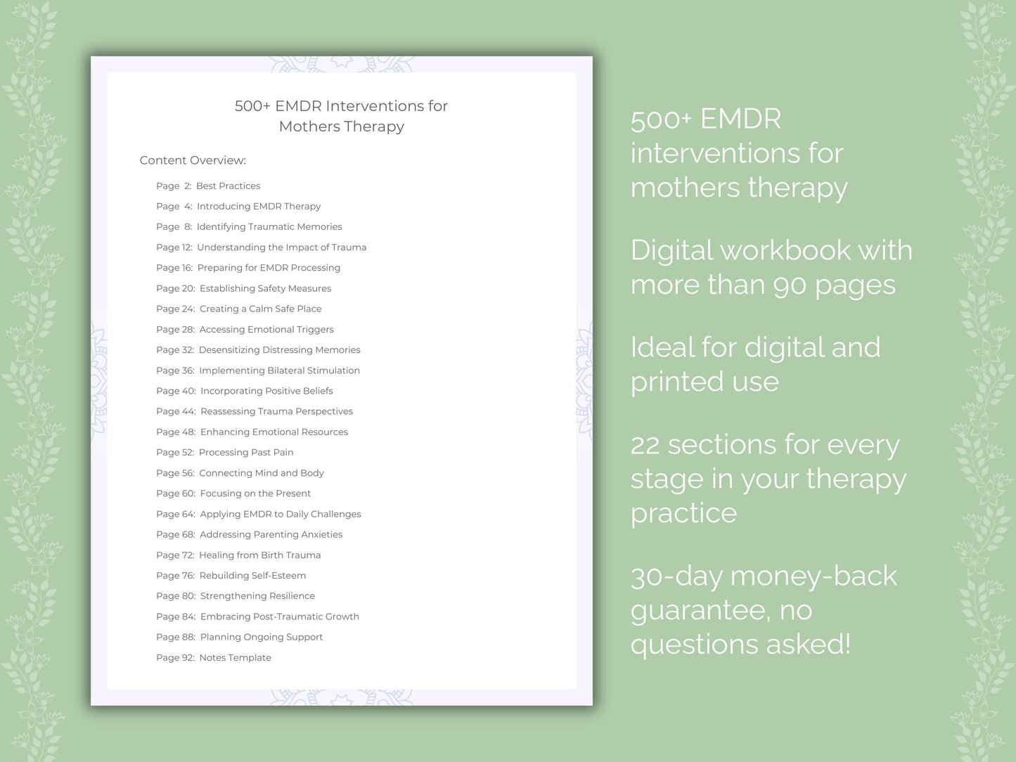 Mothers Eye Movement Desensitization and Reprocessing (EMDR) Therapist Worksheets