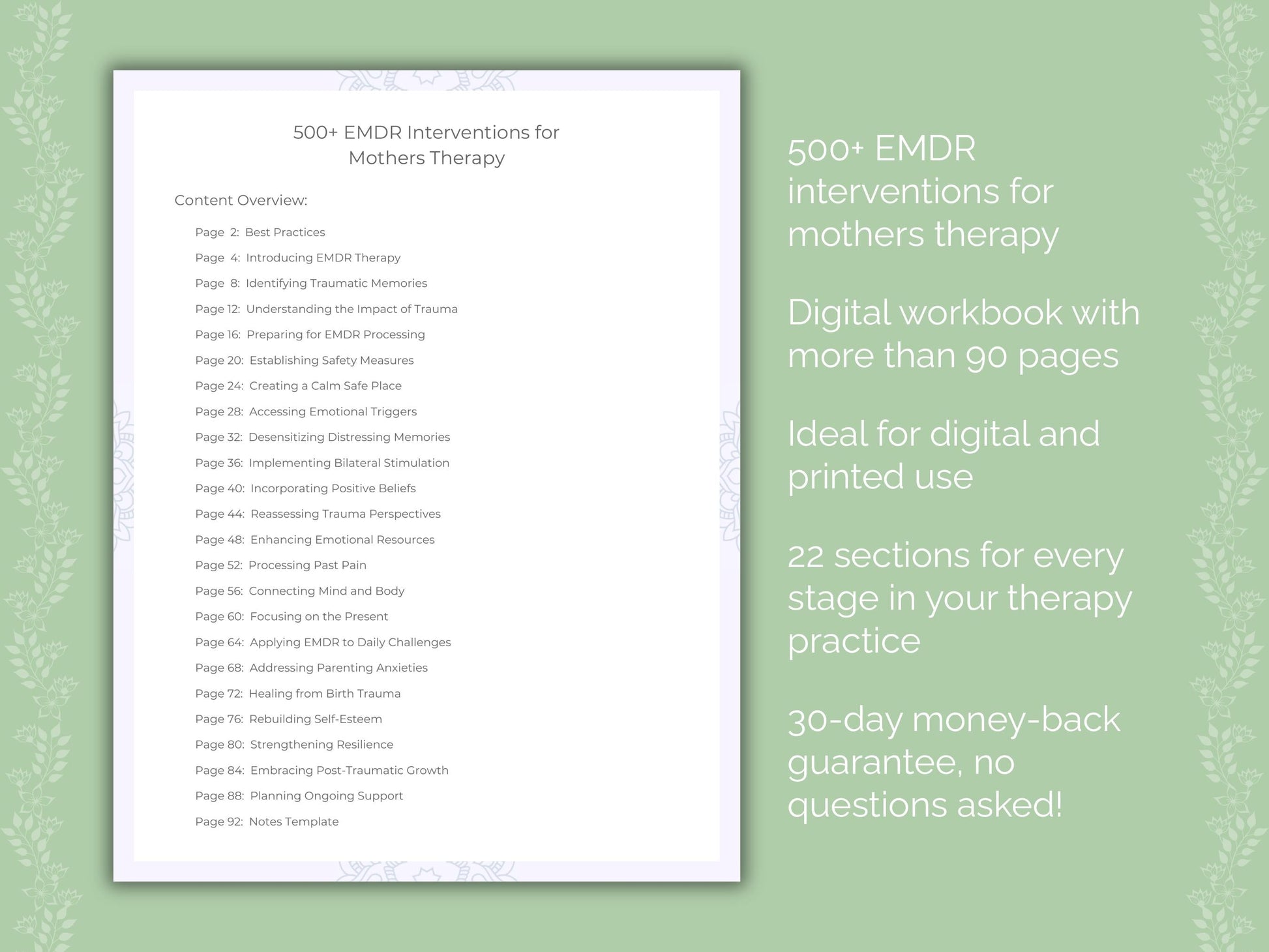 Mothers Eye Movement Desensitization and Reprocessing (EMDR) Therapist Worksheets