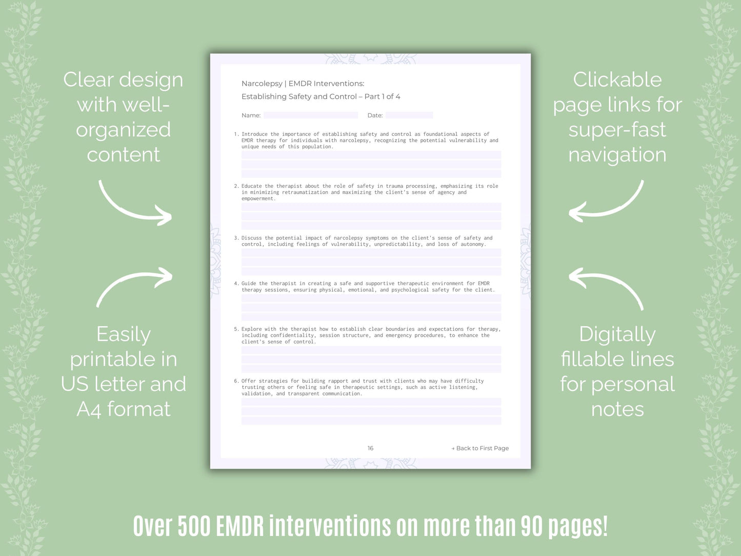 Narcolepsy Eye Movement Desensitization and Reprocessing (EMDR) Counseling Templates