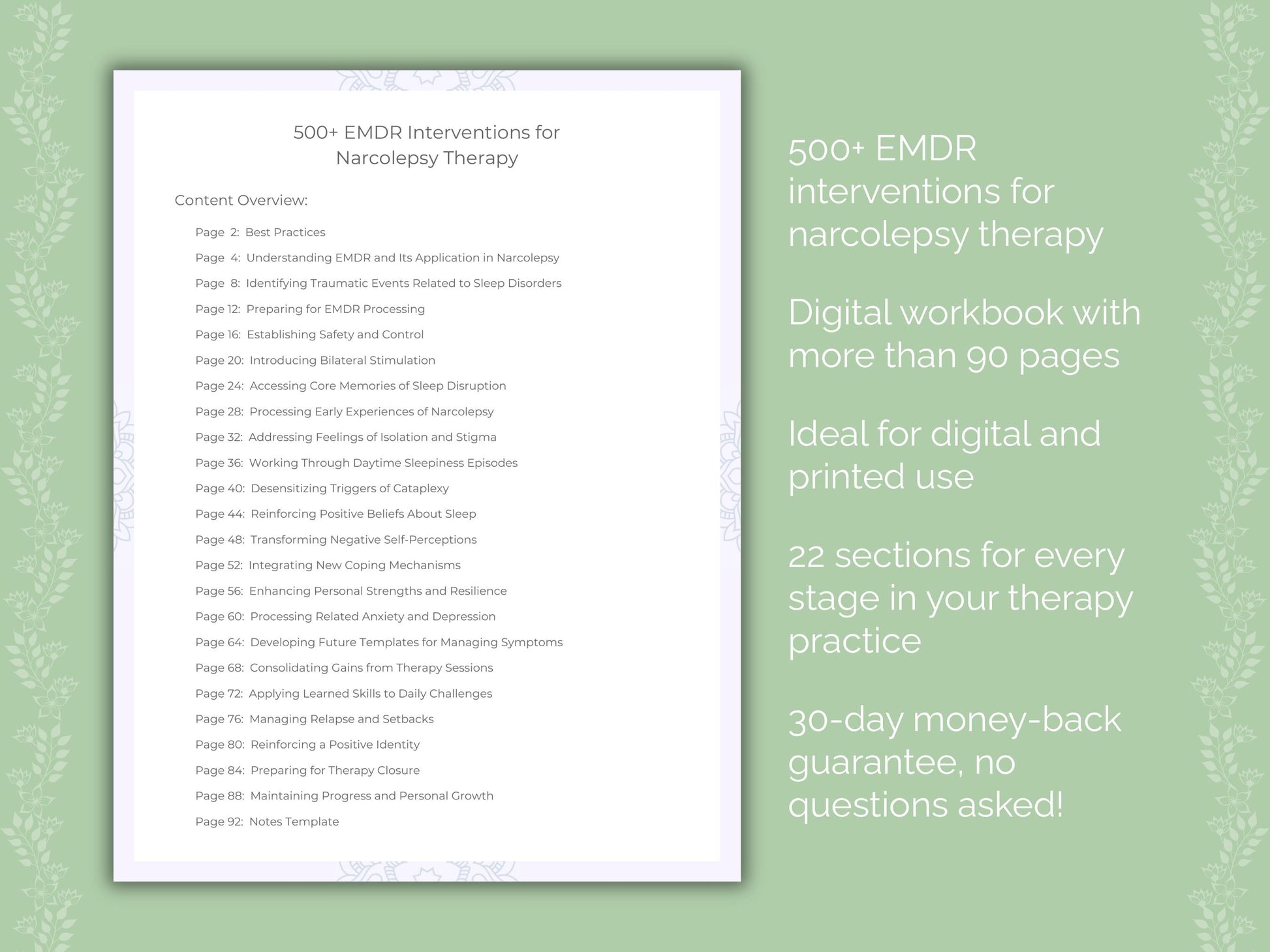 Narcolepsy Eye Movement Desensitization and Reprocessing (EMDR) Therapist Worksheets