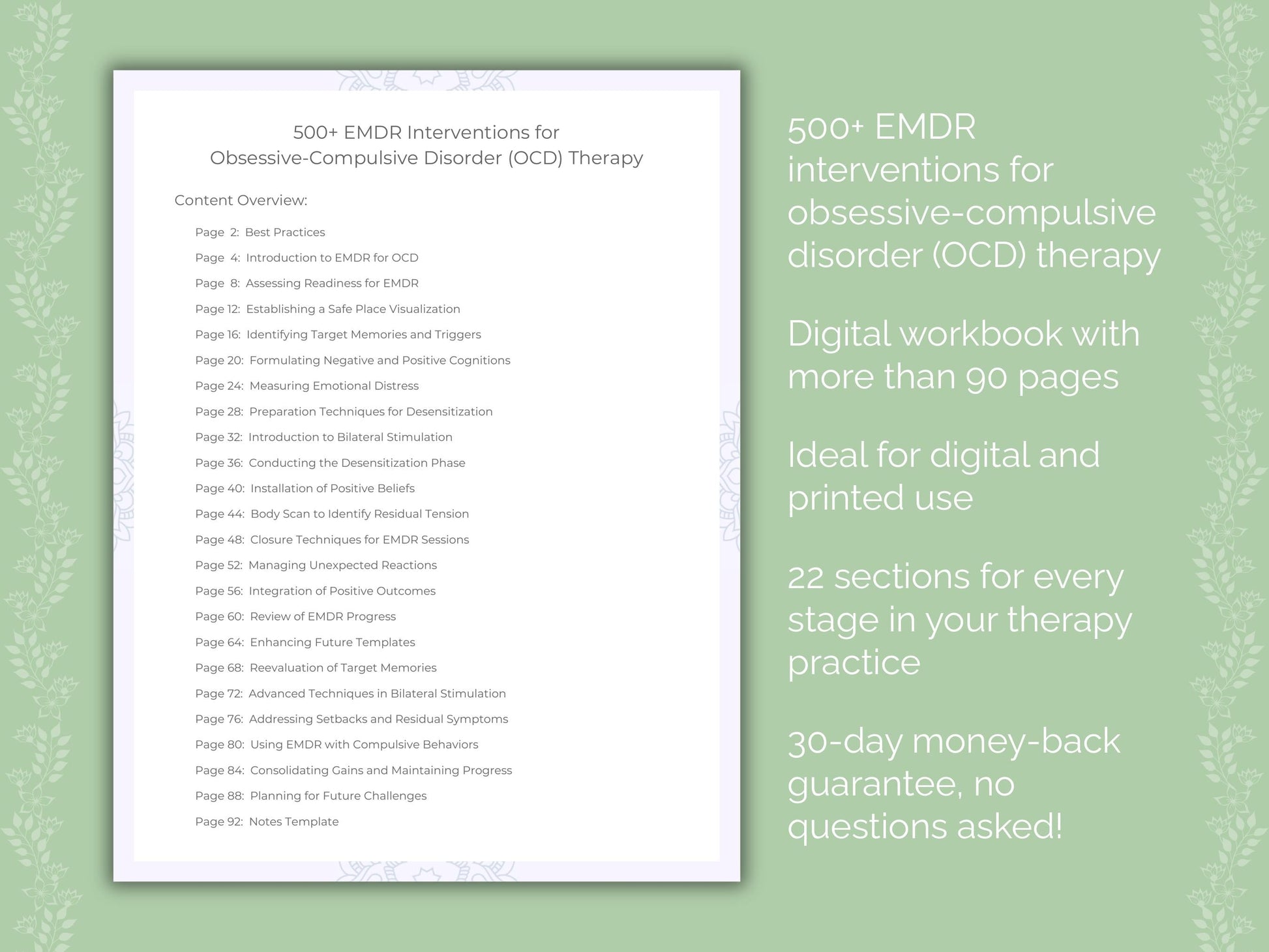 Obsessive-Compulsive Disorder (OCD) Eye Movement Desensitization and Reprocessing (EMDR) Therapist Worksheets