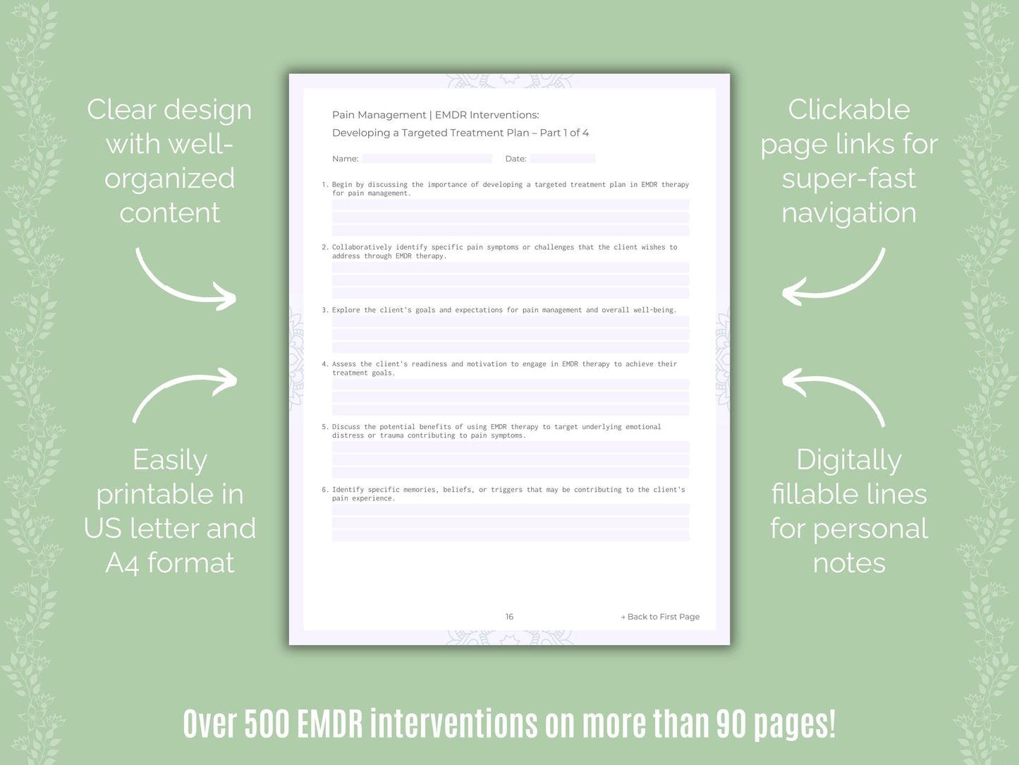 Pain Management Eye Movement Desensitization and Reprocessing (EMDR) Counseling Templates