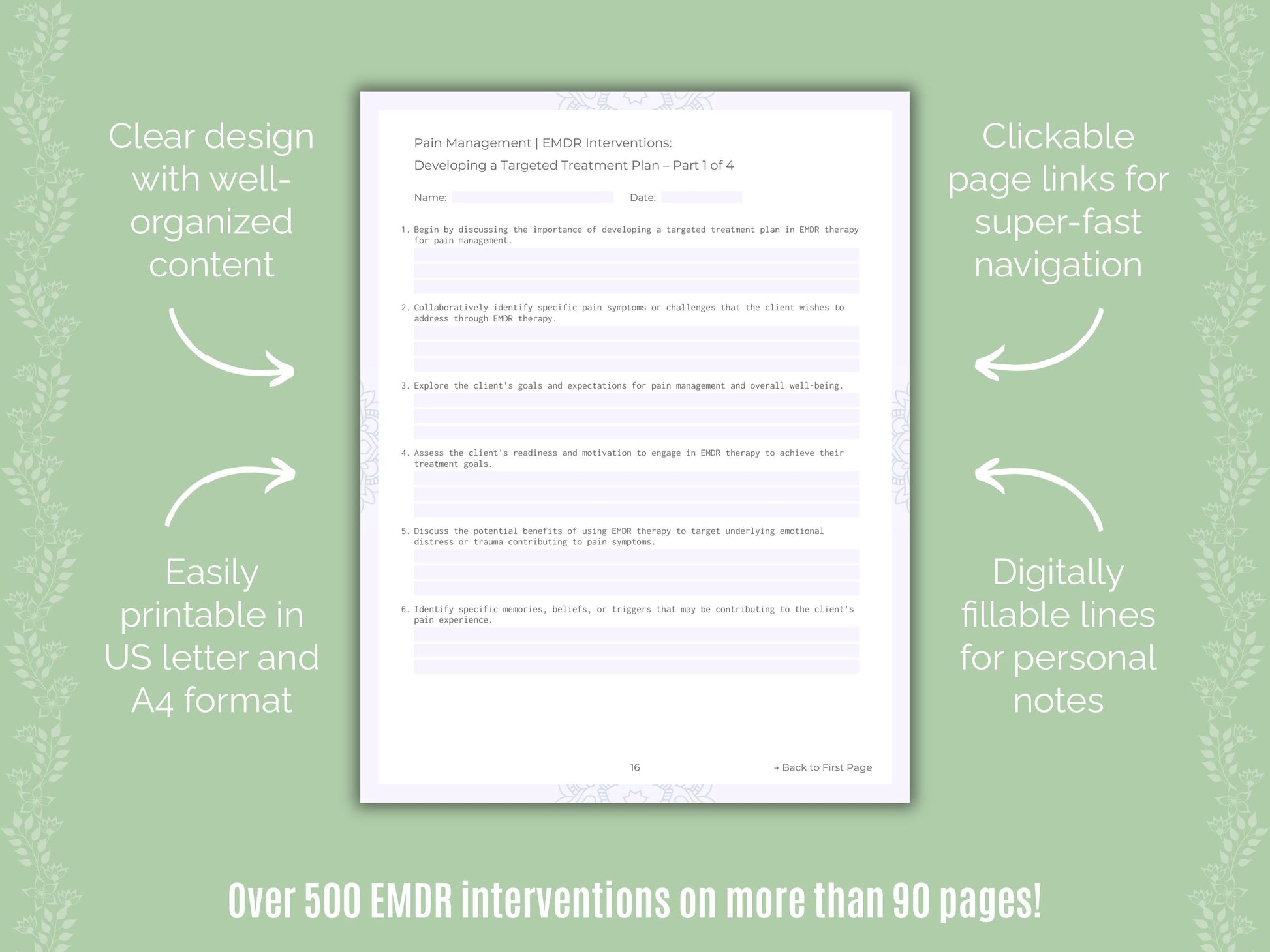 Pain Management Eye Movement Desensitization and Reprocessing (EMDR) Counseling Templates