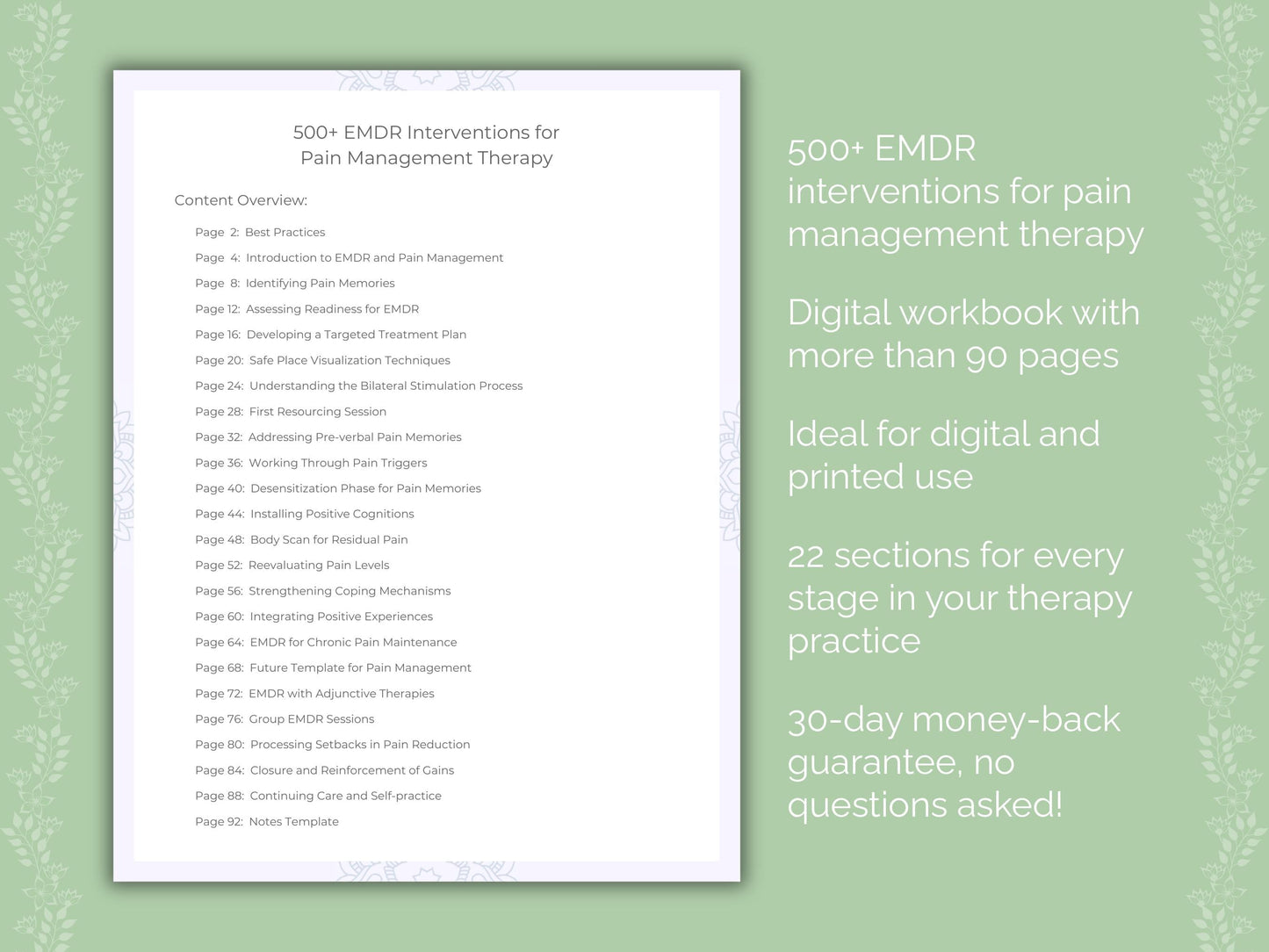 Pain Management Eye Movement Desensitization and Reprocessing (EMDR) Therapist Worksheets