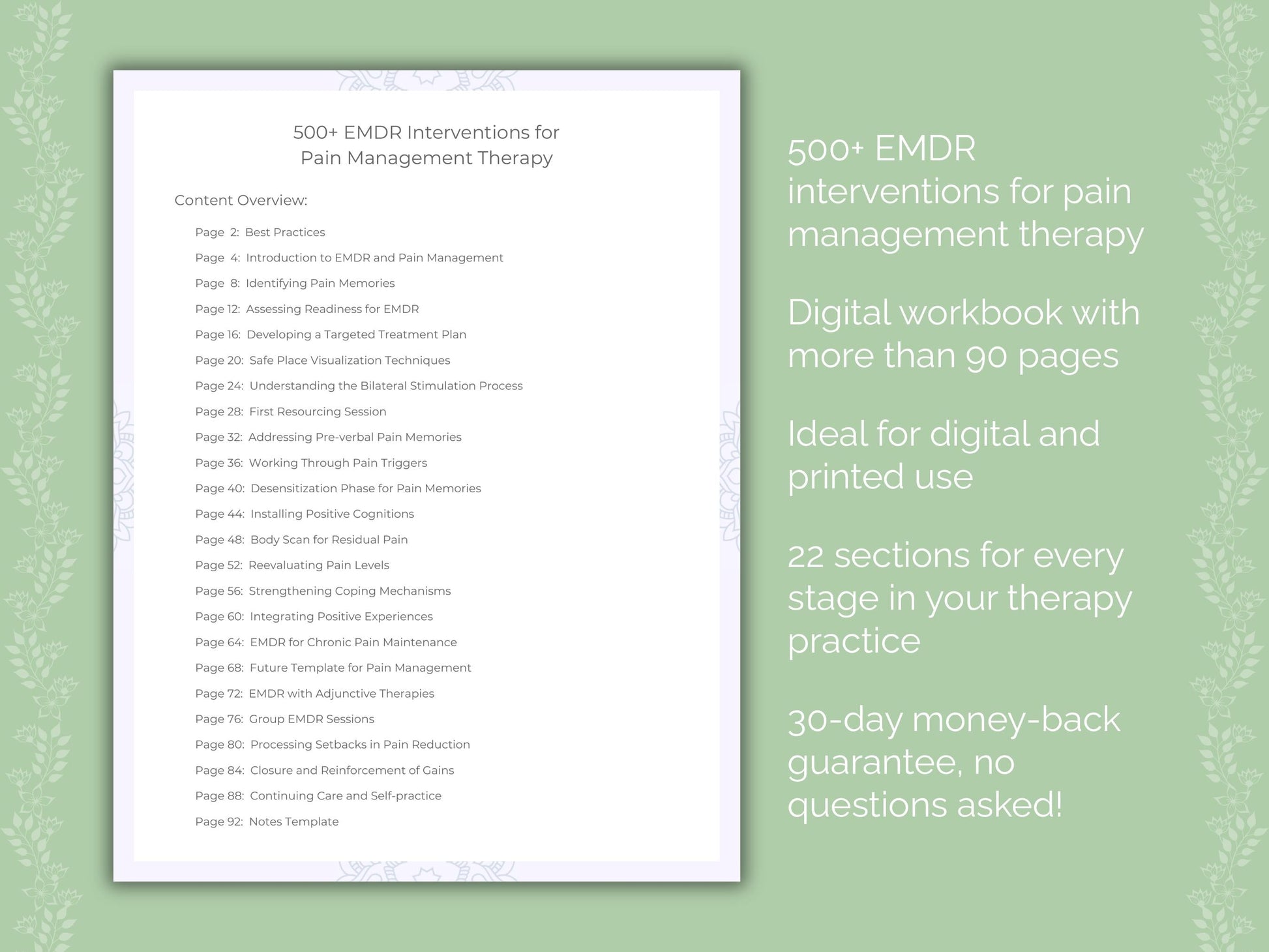 Pain Management Eye Movement Desensitization and Reprocessing (EMDR) Therapist Worksheets