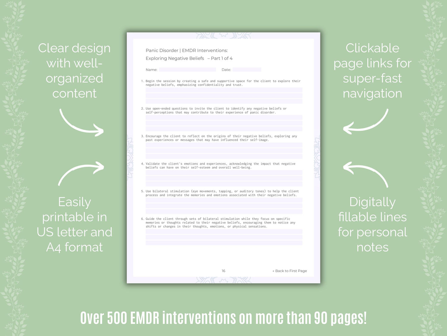 Panic Disorder Eye Movement Desensitization and Reprocessing (EMDR) Counseling Templates