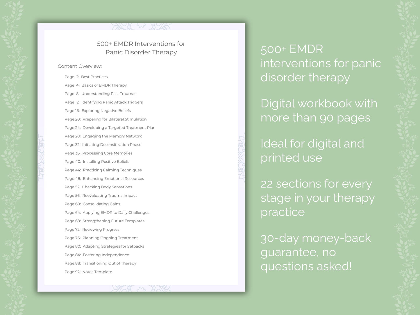 Panic Disorder Eye Movement Desensitization and Reprocessing (EMDR) Therapist Worksheets