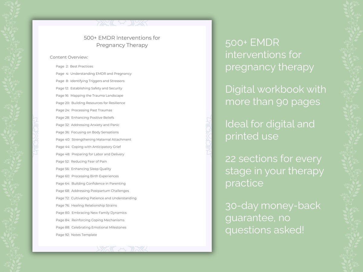 Pregnancy Eye Movement Desensitization and Reprocessing (EMDR) Therapist Worksheets