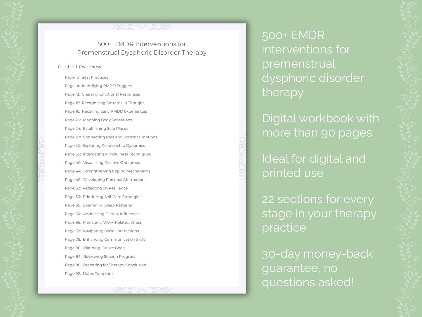 Premenstrual Dysphoric Disorder Eye Movement Desensitization and Reprocessing (EMDR) Therapist Worksheets