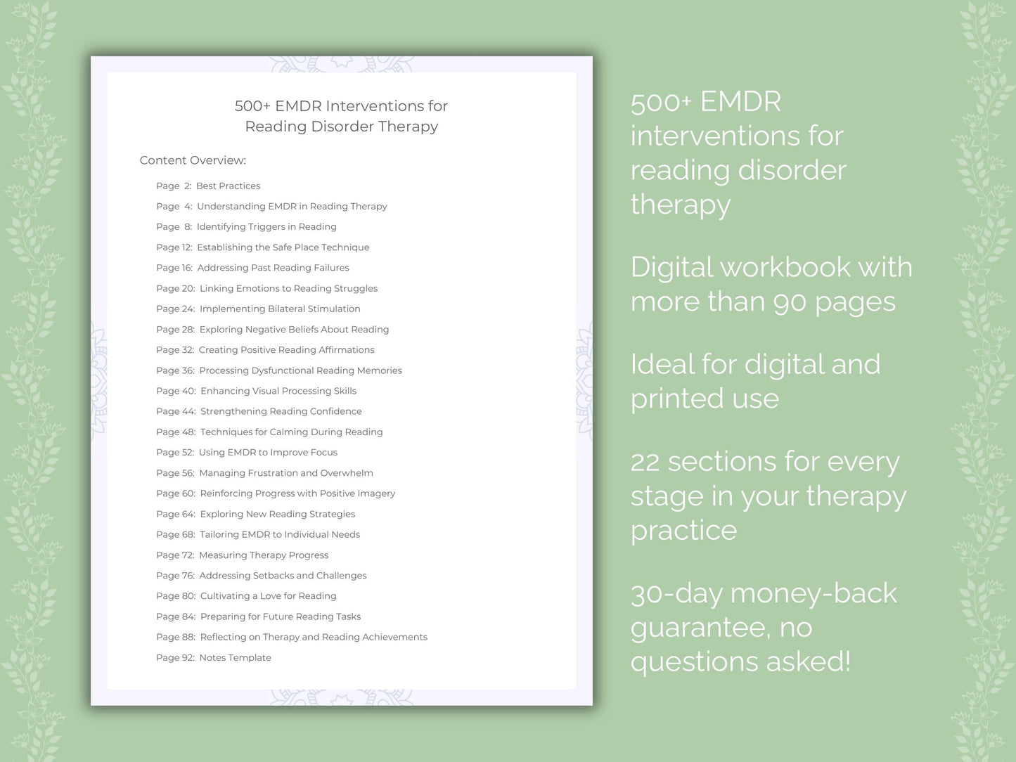 Reading Disorder Eye Movement Desensitization and Reprocessing (EMDR) Therapist Worksheets