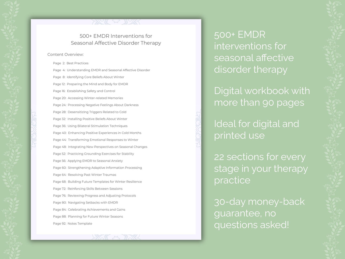 Seasonal Affective Disorder Eye Movement Desensitization and Reprocessing (EMDR) Therapist Worksheets