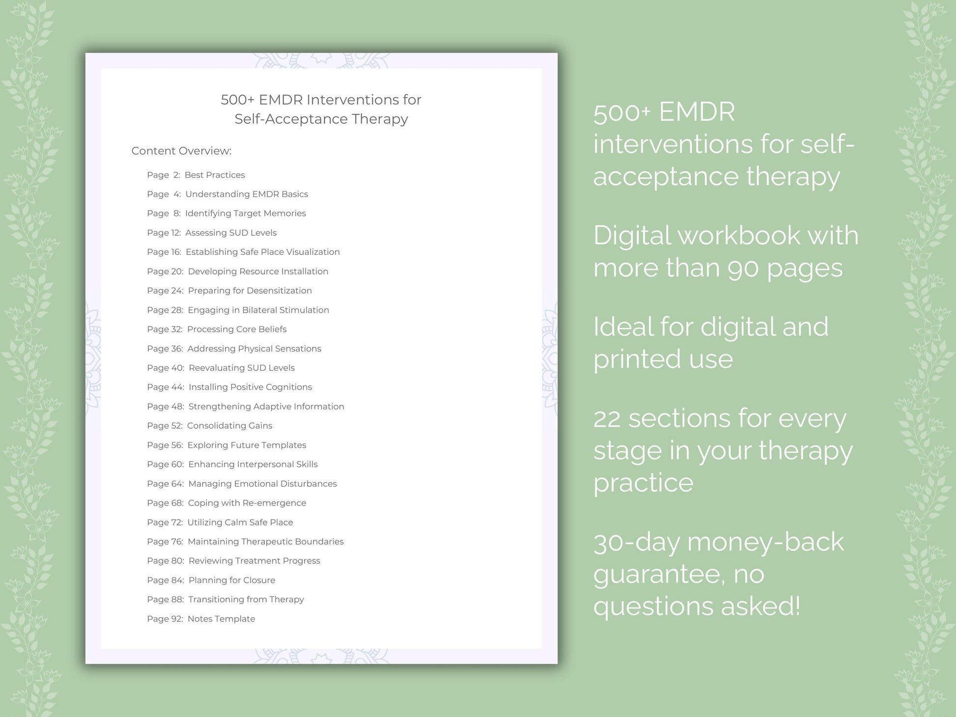 Self-Acceptance Eye Movement Desensitization and Reprocessing (EMDR) Therapist Worksheets