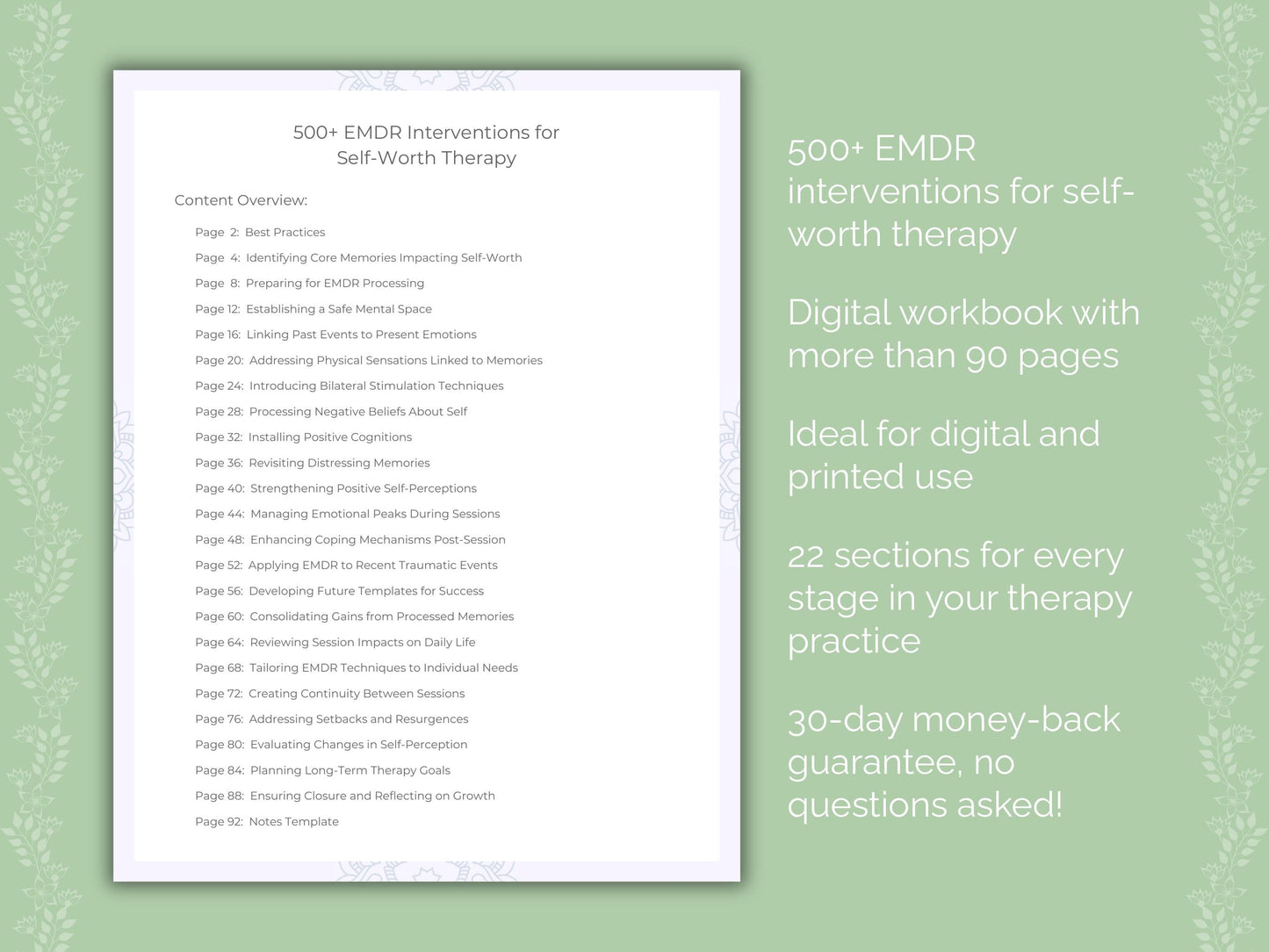 Self-Worth Eye Movement Desensitization and Reprocessing (EMDR) Therapist Worksheets