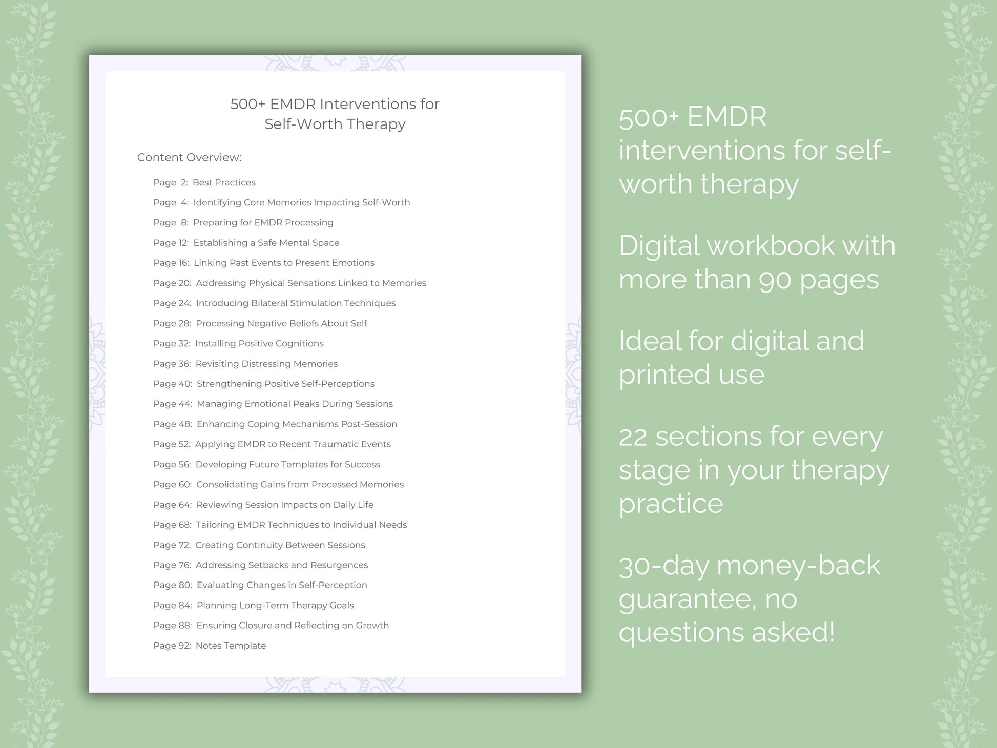 Self-Worth Eye Movement Desensitization and Reprocessing (EMDR) Therapist Worksheets