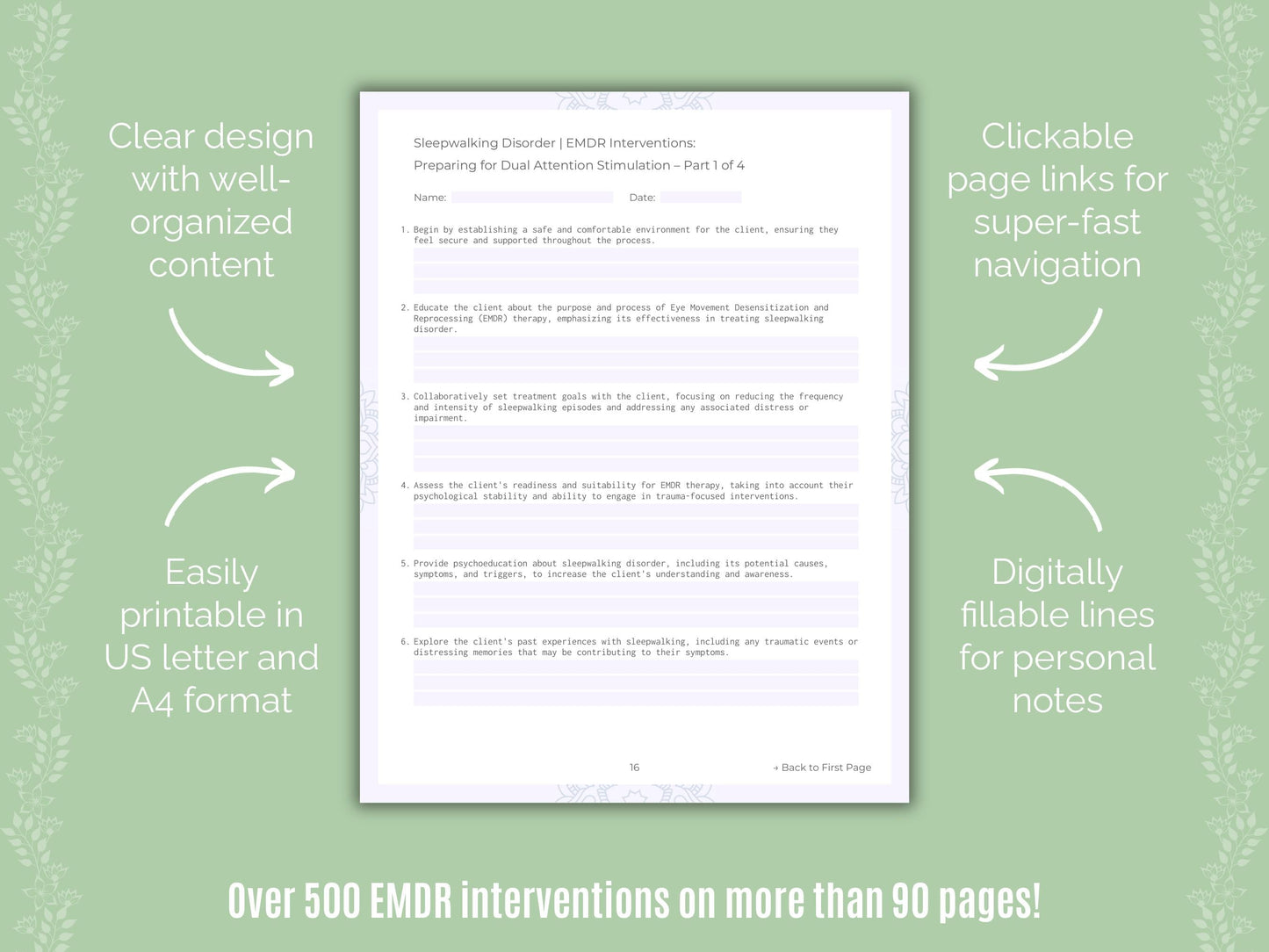 Sleepwalking Disorder Eye Movement Desensitization and Reprocessing (EMDR) Counseling Templates