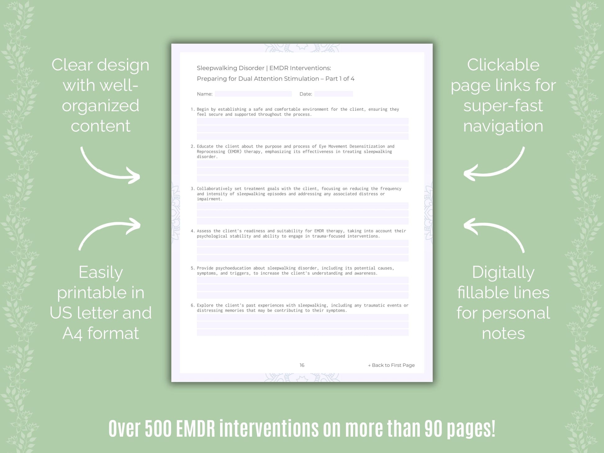 Sleepwalking Disorder Eye Movement Desensitization and Reprocessing (EMDR) Counseling Templates