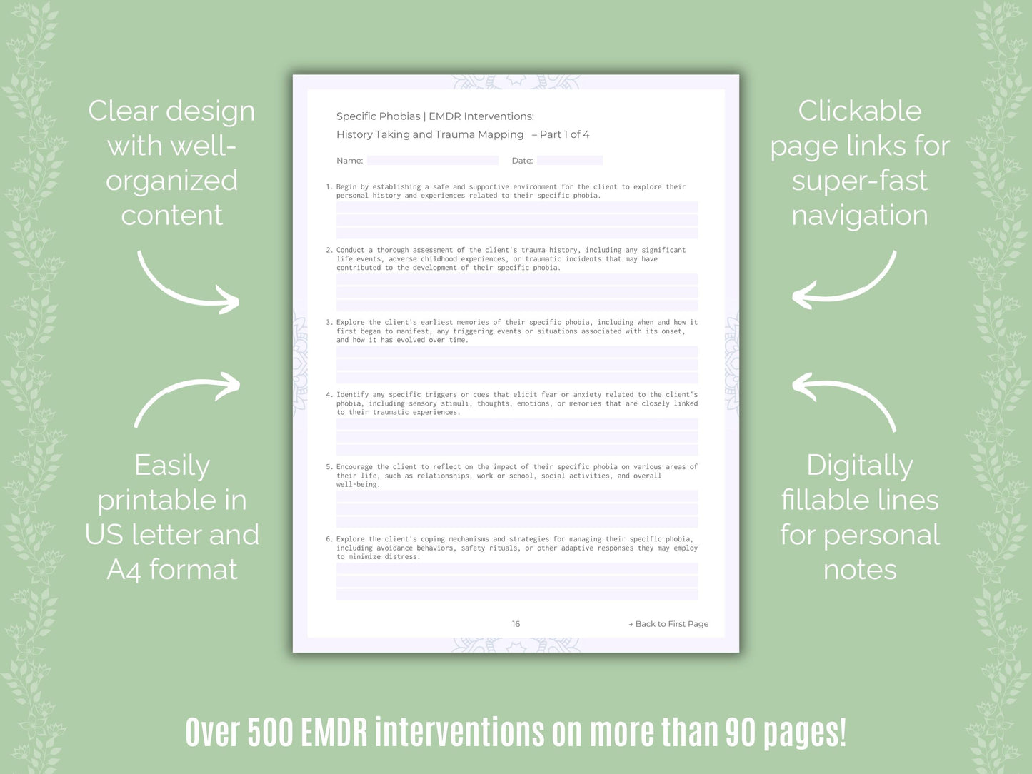Specific Phobias Eye Movement Desensitization and Reprocessing (EMDR) Counseling Templates