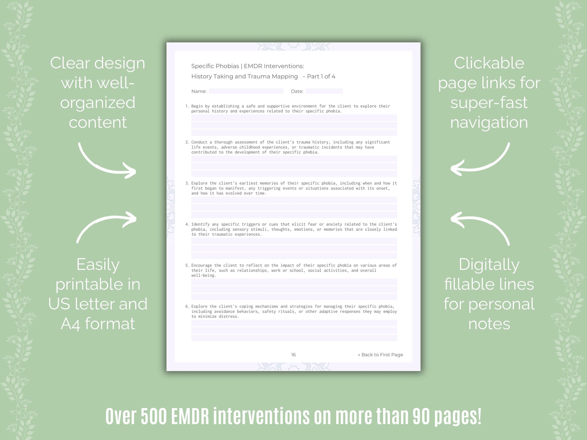 Specific Phobias Eye Movement Desensitization and Reprocessing (EMDR) Counseling Templates