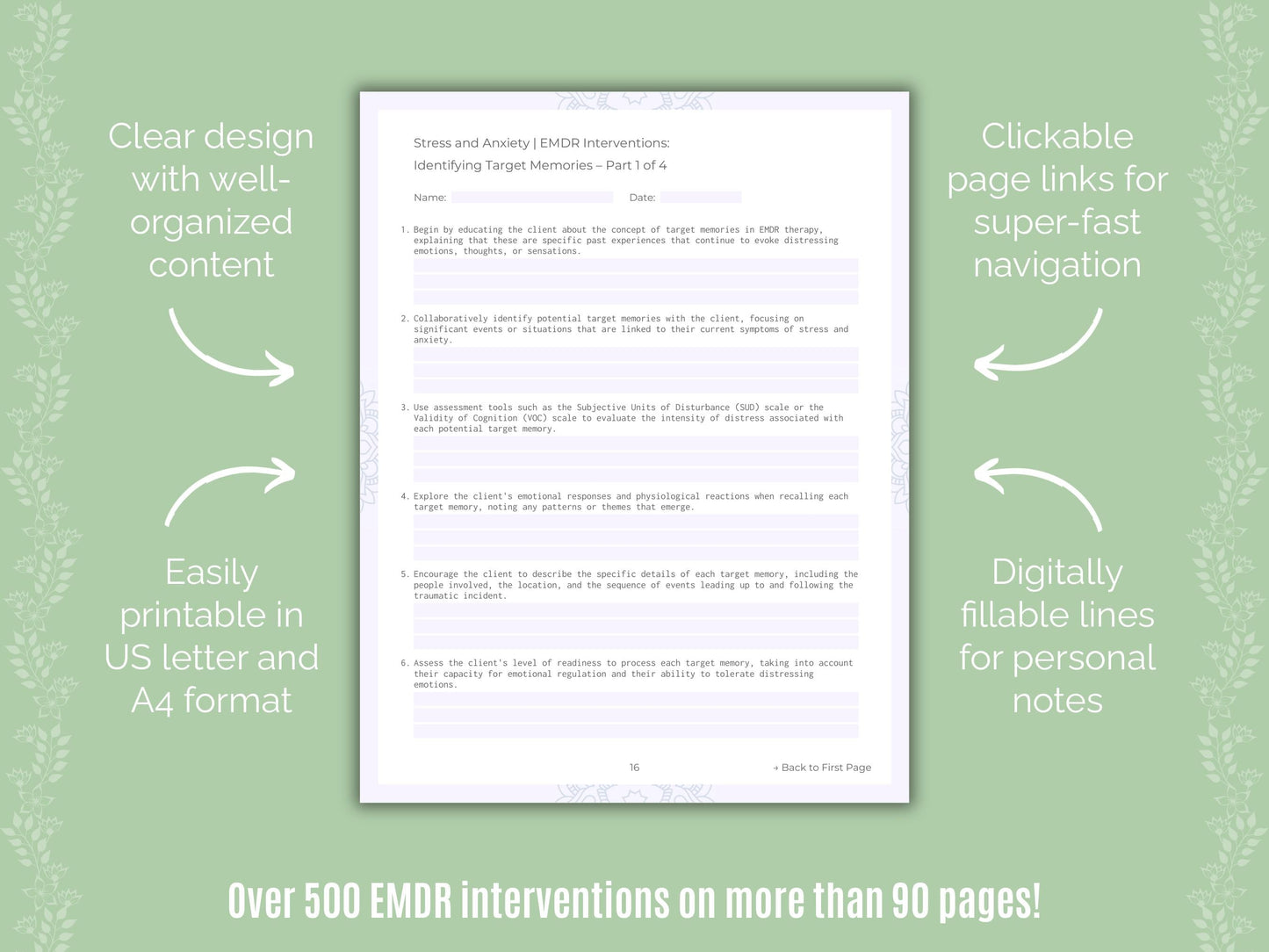 Stress and Anxiety Eye Movement Desensitization and Reprocessing (EMDR) Counseling Templates