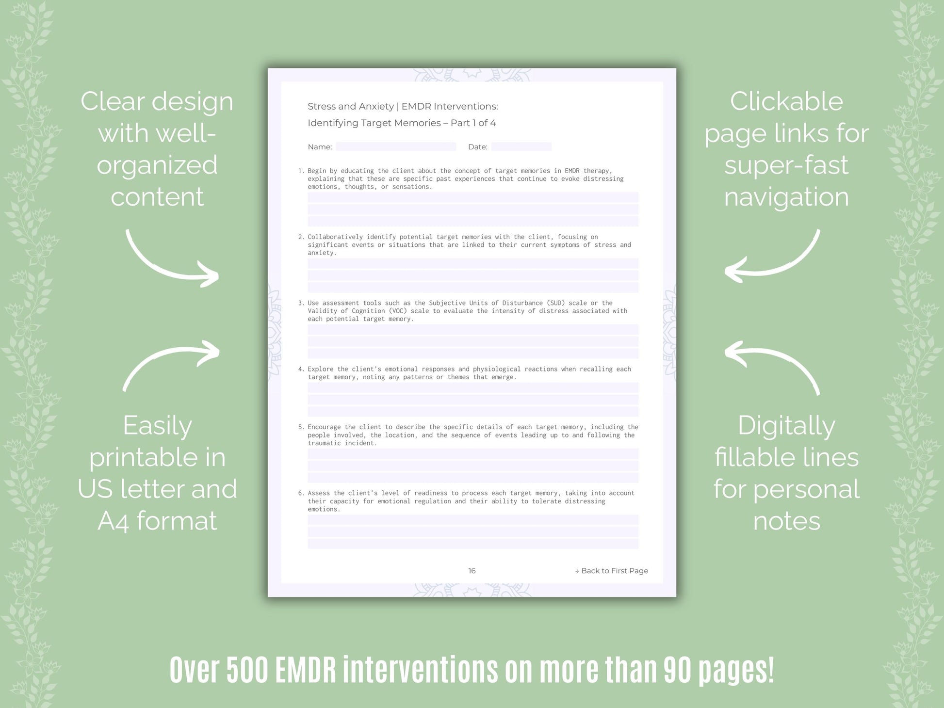 Stress and Anxiety Eye Movement Desensitization and Reprocessing (EMDR) Counseling Templates