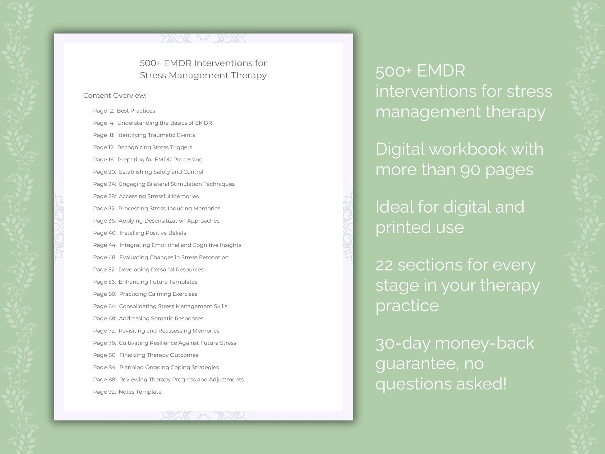 Stress Management Eye Movement Desensitization and Reprocessing (EMDR) Therapist Worksheets