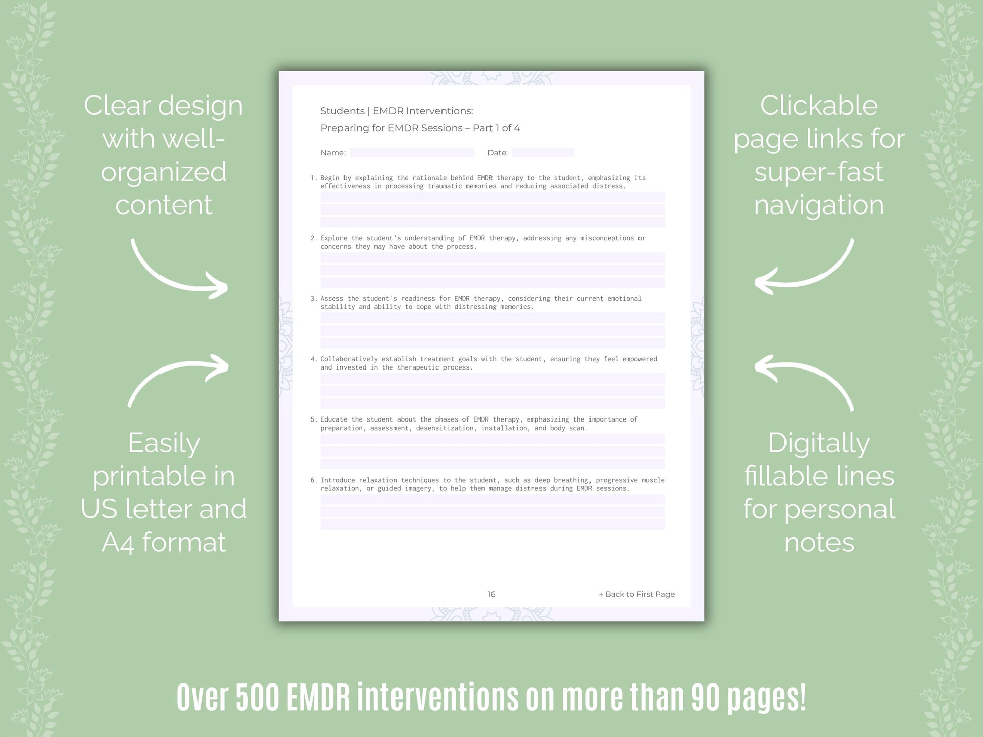 Students Eye Movement Desensitization and Reprocessing (EMDR) Counseling Templates