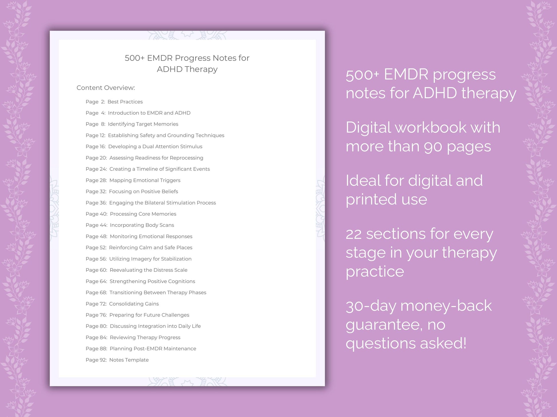 ADHD Eye Movement Desensitization and Reprocessing (EMDR) Therapist Worksheets