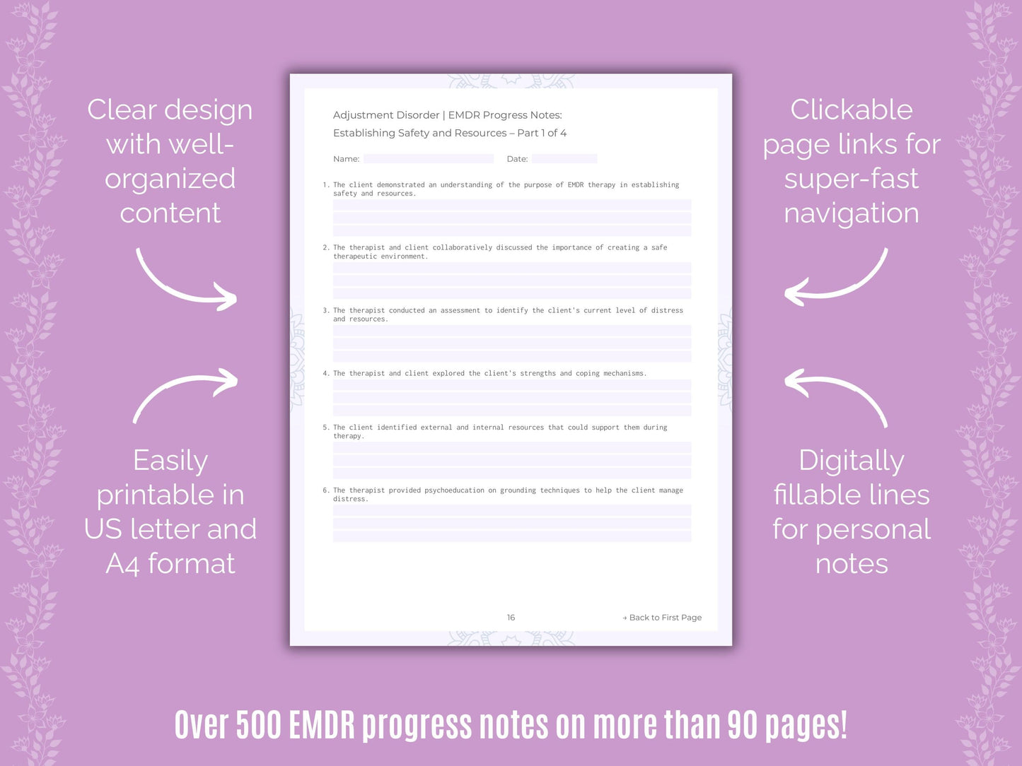 Adjustment Disorder Eye Movement Desensitization and Reprocessing (EMDR) Counseling Templates