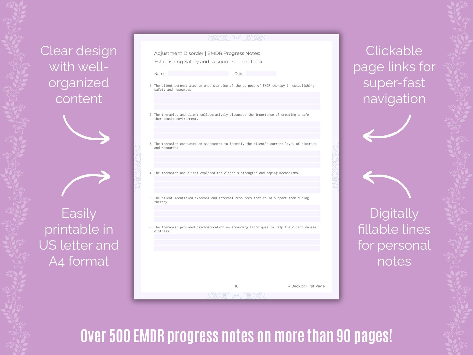 Adjustment Disorder Eye Movement Desensitization and Reprocessing (EMDR) Counseling Templates