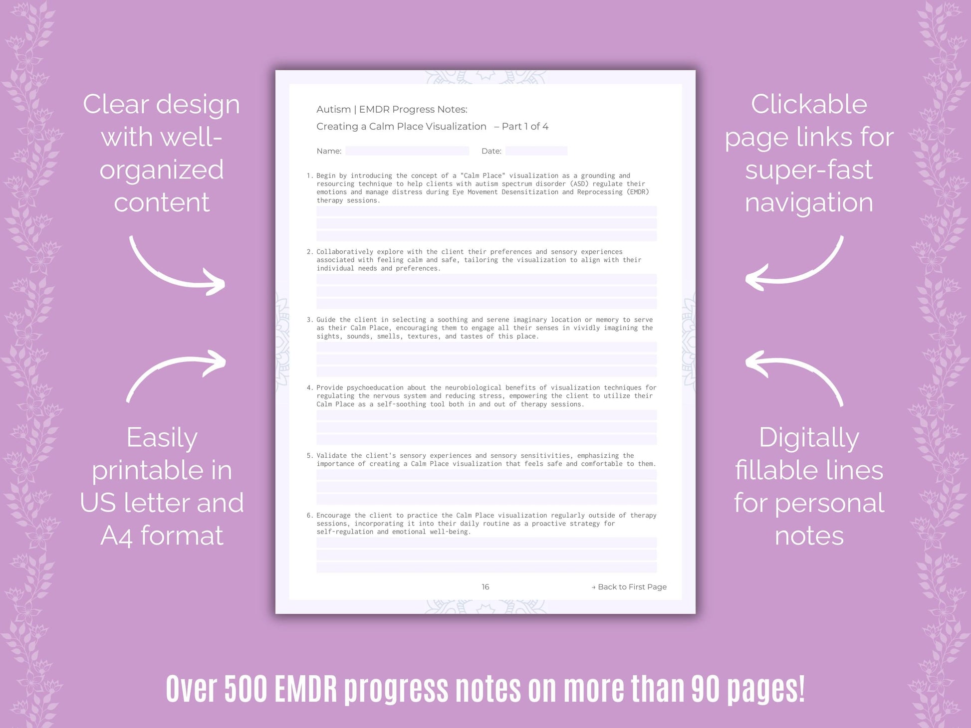 Autism Spectrum Disorder Eye Movement Desensitization and Reprocessing (EMDR) Counseling Templates