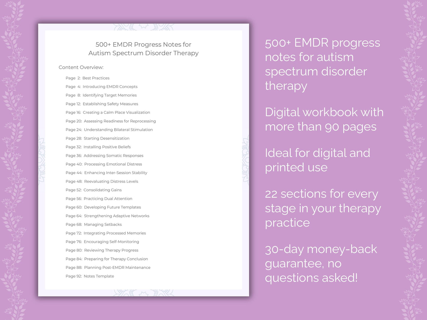 Autism Spectrum Disorder Eye Movement Desensitization and Reprocessing (EMDR) Therapist Worksheets