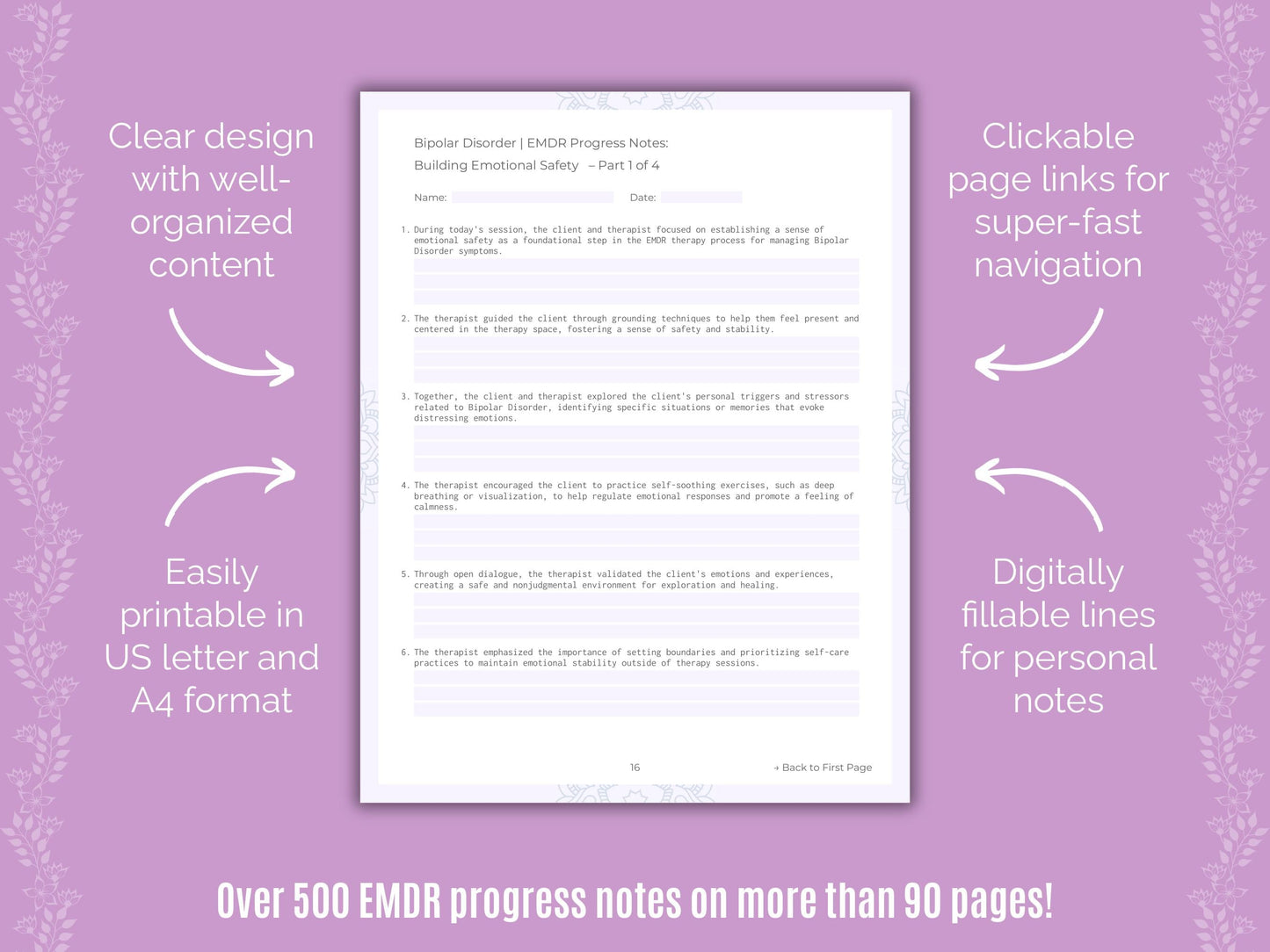 Bipolar Disorder Eye Movement Desensitization and Reprocessing (EMDR) Counseling Templates