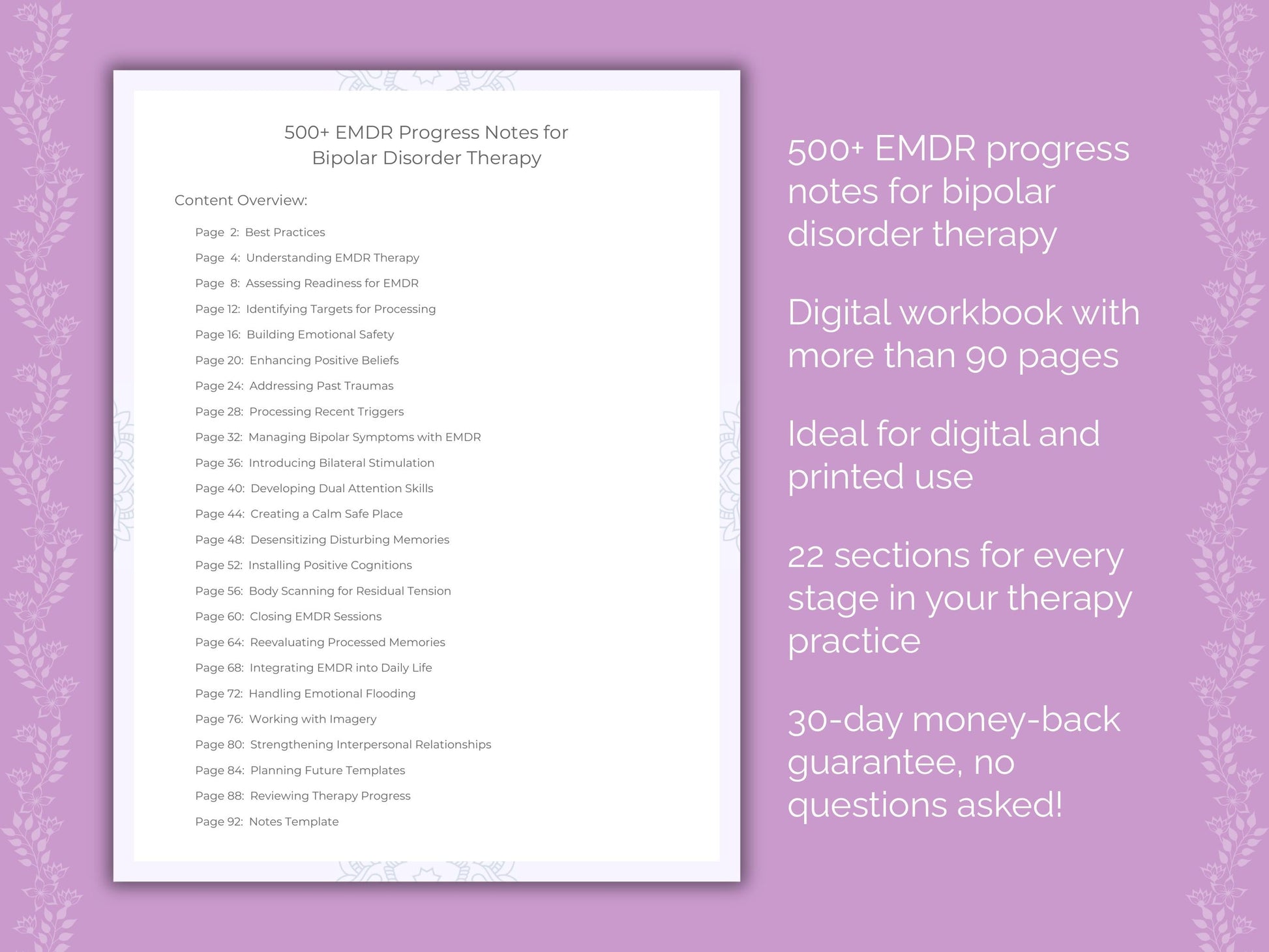 Bipolar Disorder Eye Movement Desensitization and Reprocessing (EMDR) Therapist Worksheets