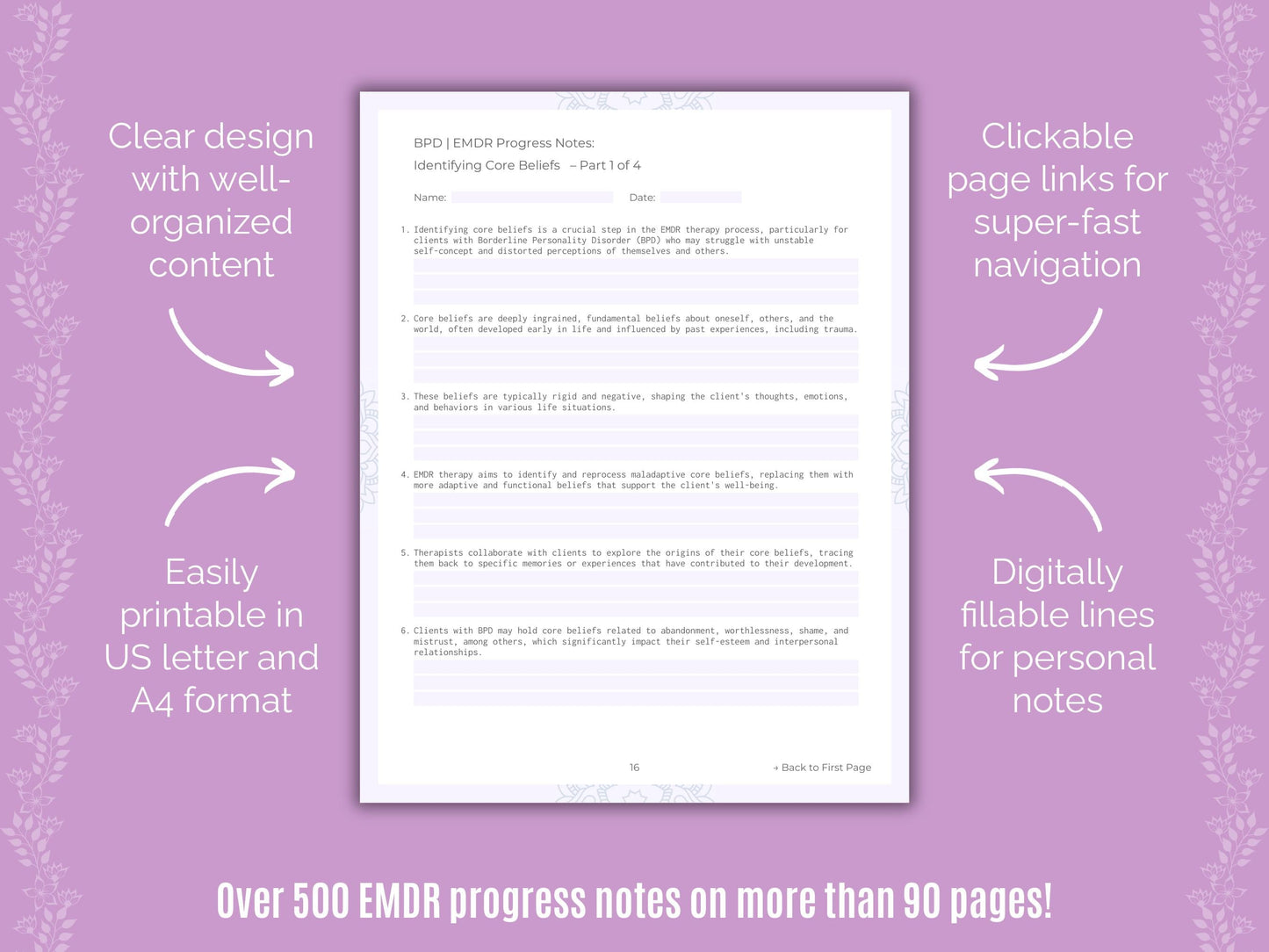 Borderline Personality Disorder (BPD) Eye Movement Desensitization and Reprocessing (EMDR) Counseling Templates