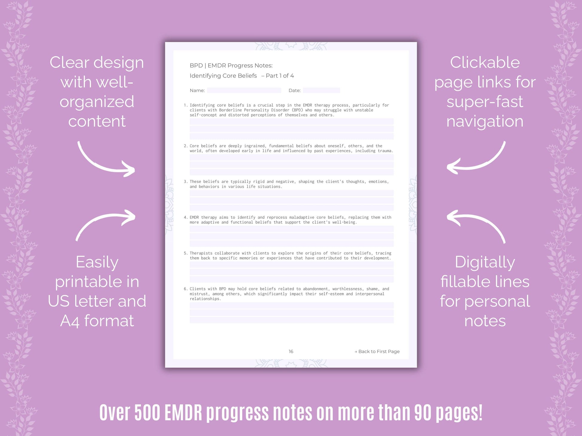 Borderline Personality Disorder (BPD) Eye Movement Desensitization and Reprocessing (EMDR) Counseling Templates