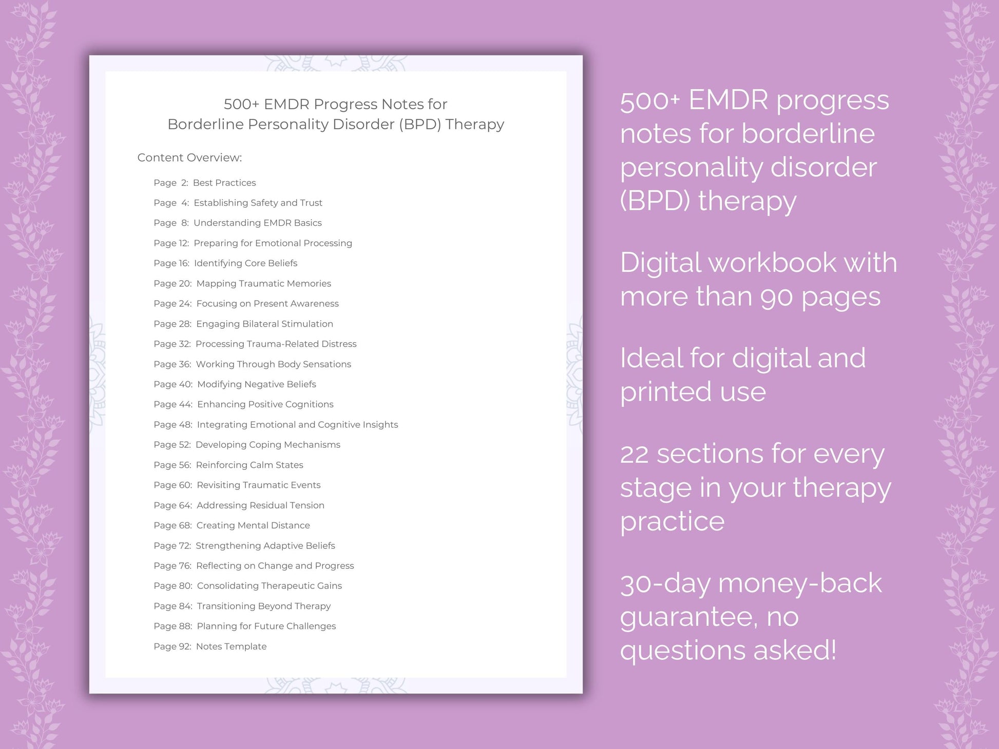 Borderline Personality Disorder (BPD) Eye Movement Desensitization and Reprocessing (EMDR) Therapist Worksheets