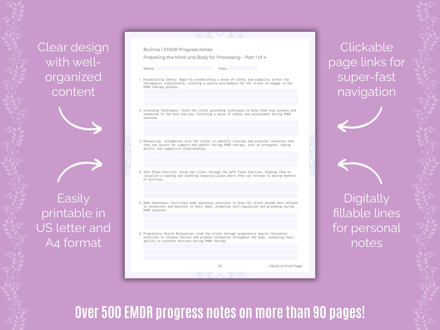 Bulimia Eye Movement Desensitization and Reprocessing (EMDR) Counseling Templates