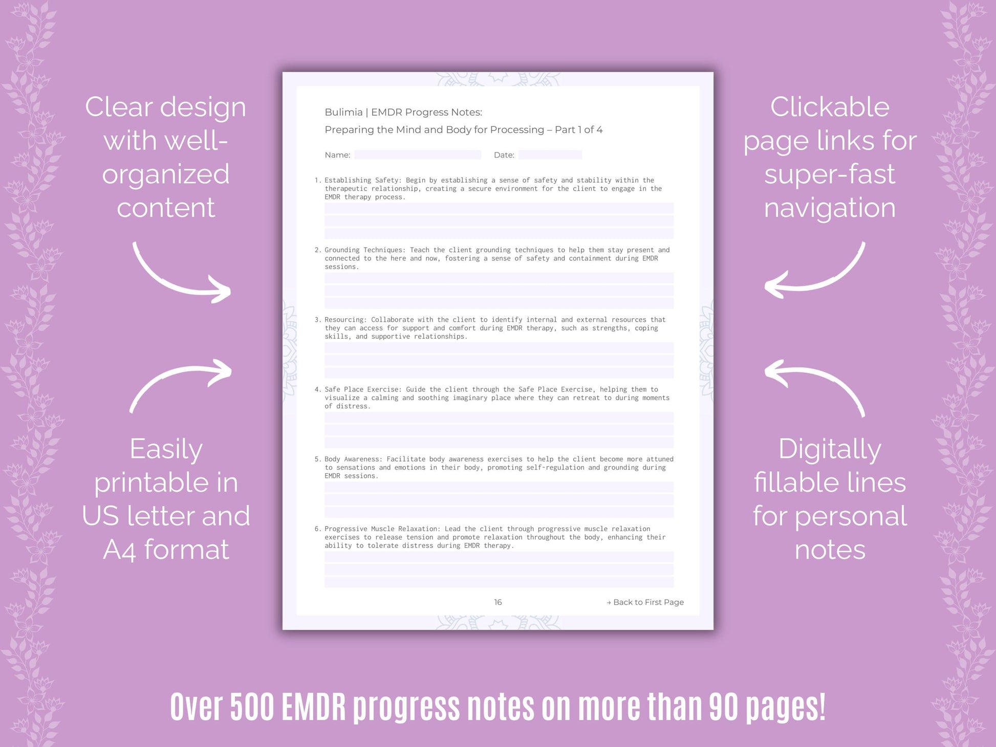 Bulimia Eye Movement Desensitization and Reprocessing (EMDR) Counseling Templates