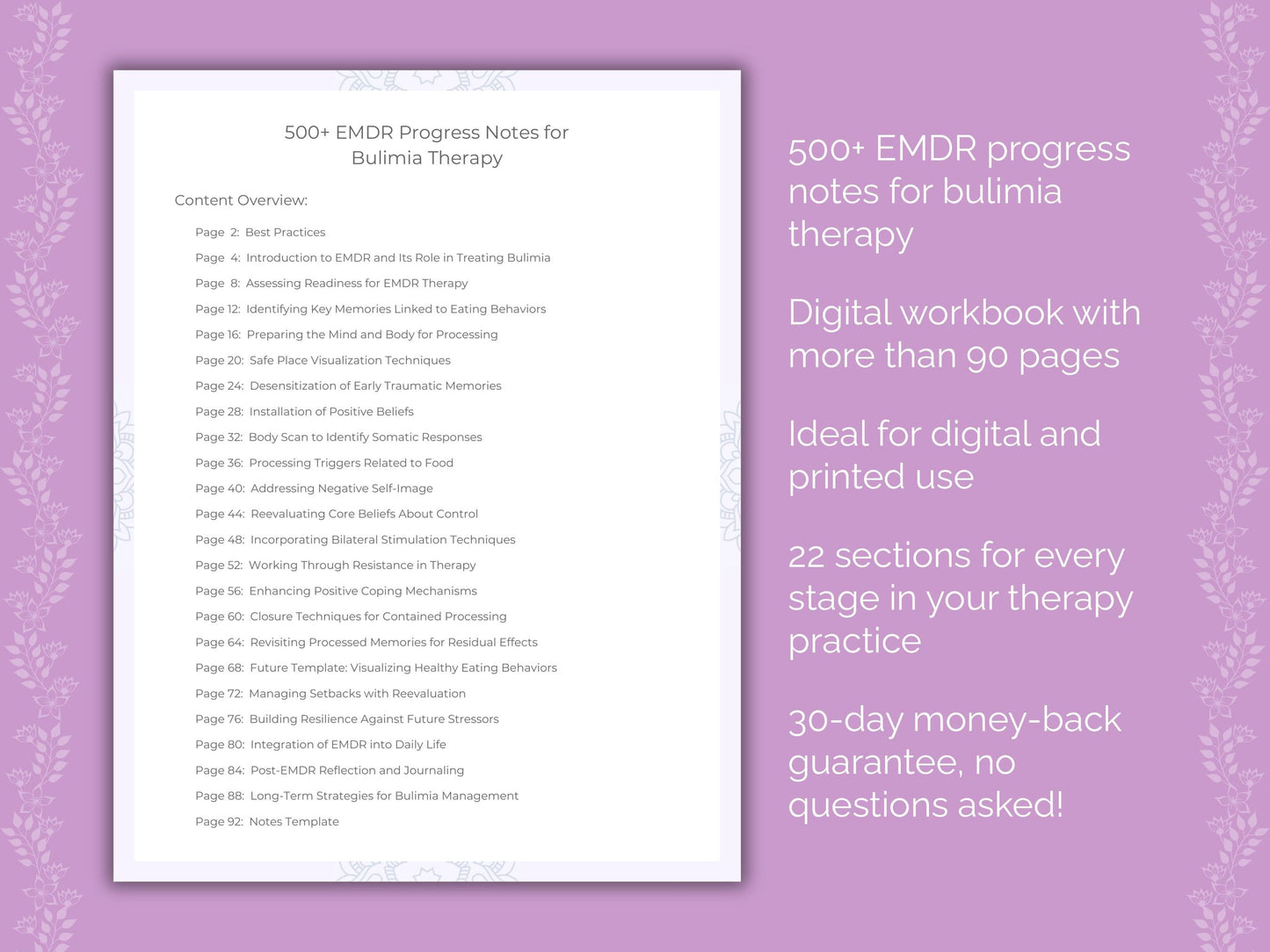 Bulimia Eye Movement Desensitization and Reprocessing (EMDR) Therapist Worksheets