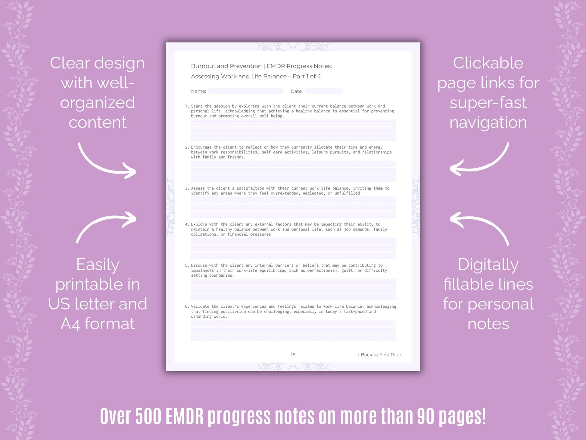 Burnout and Prevention Eye Movement Desensitization and Reprocessing (EMDR) Counseling Templates