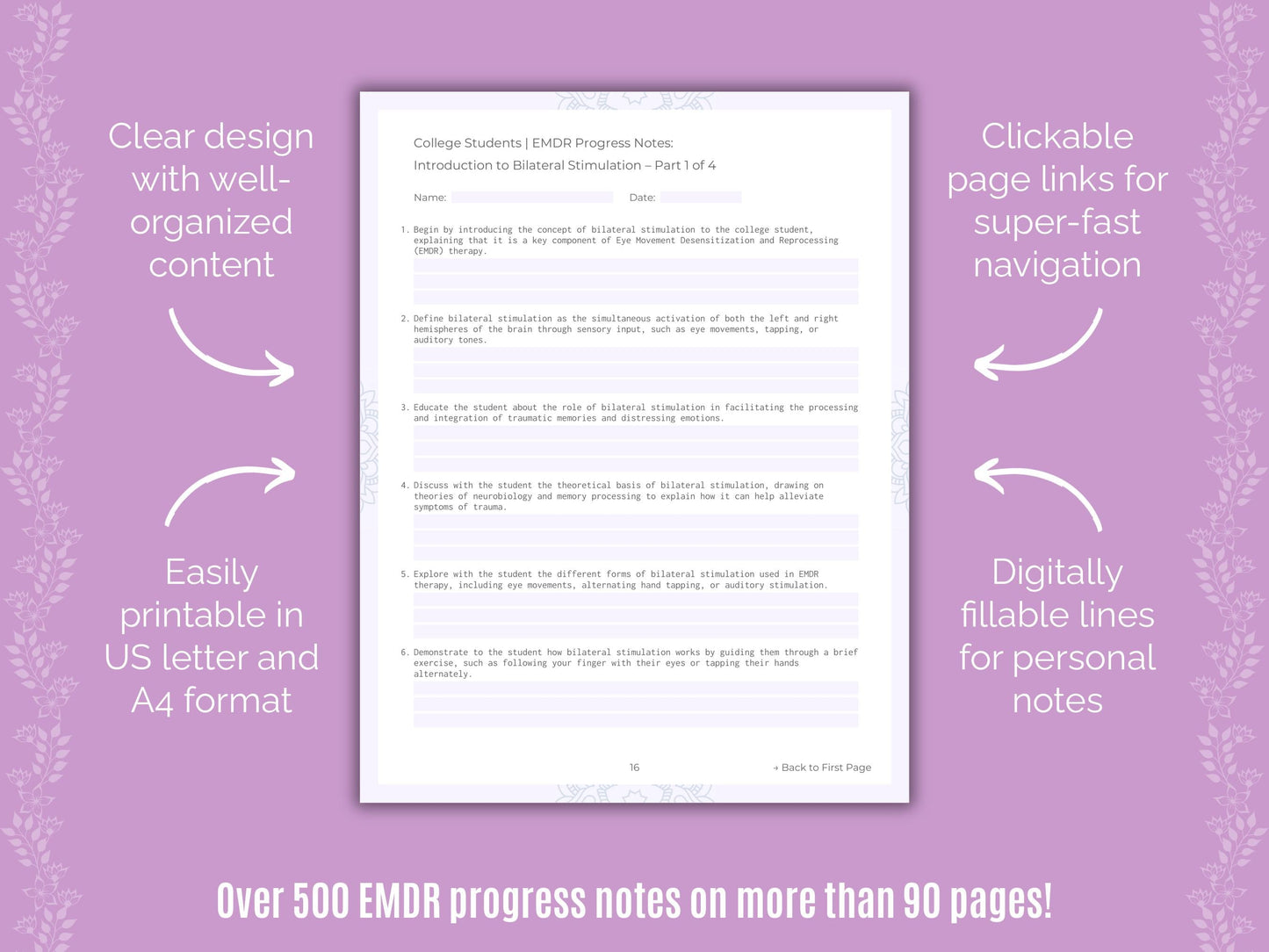 College Students Eye Movement Desensitization and Reprocessing (EMDR) Counseling Templates