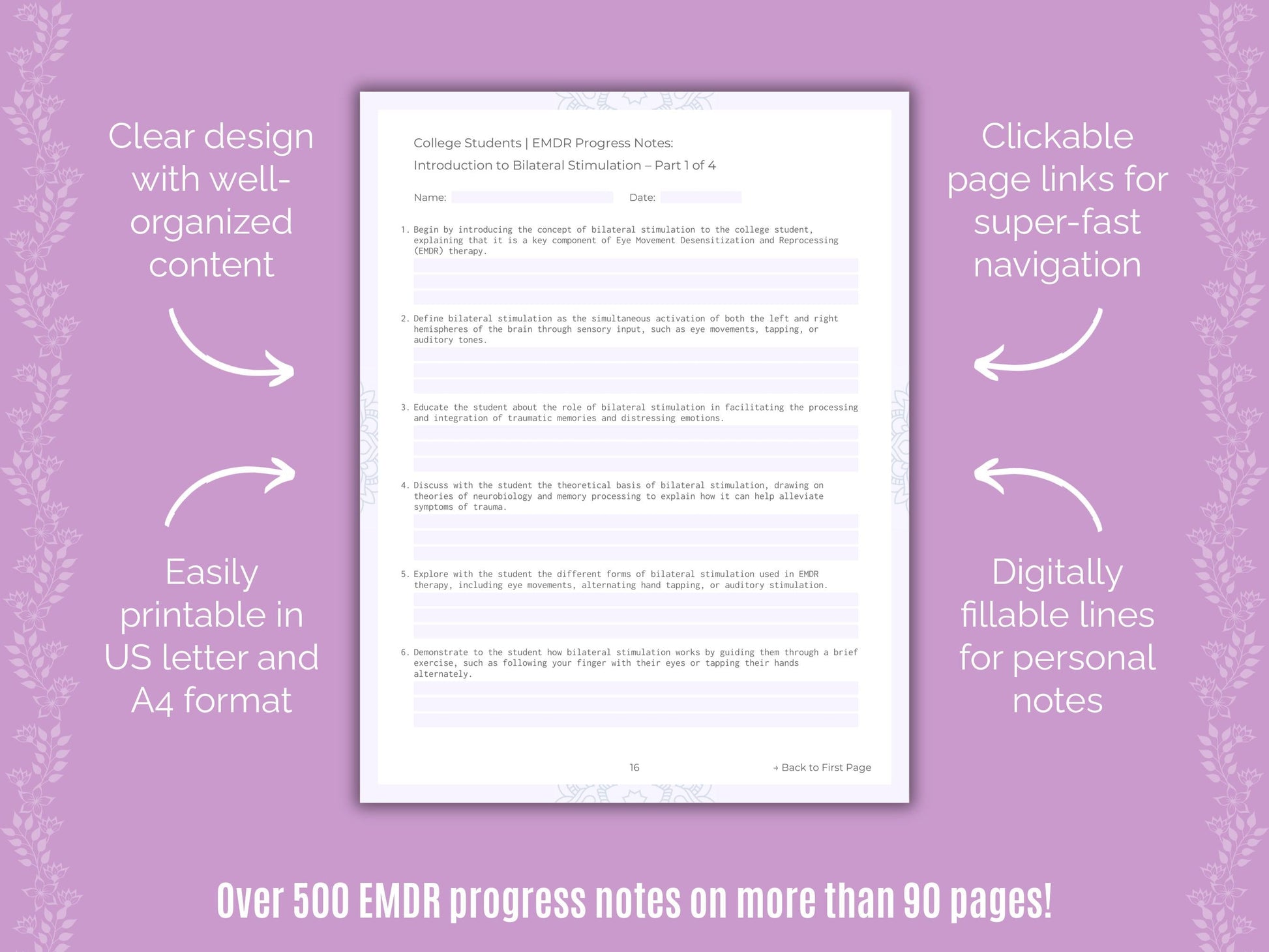 College Students Eye Movement Desensitization and Reprocessing (EMDR) Counseling Templates