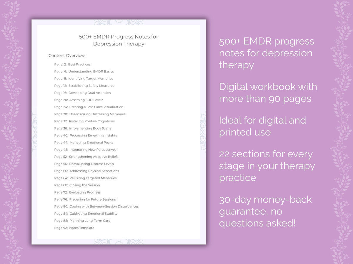 Depression Eye Movement Desensitization and Reprocessing (EMDR) Therapist Worksheets