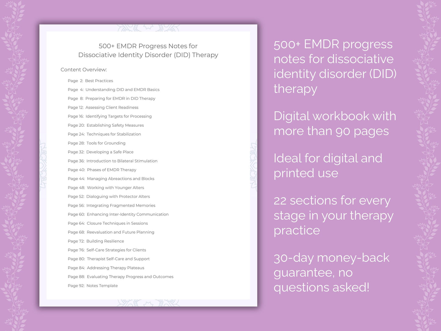 Dissociative Identity Disorder (DID) Eye Movement Desensitization and Reprocessing (EMDR) Therapist Worksheets