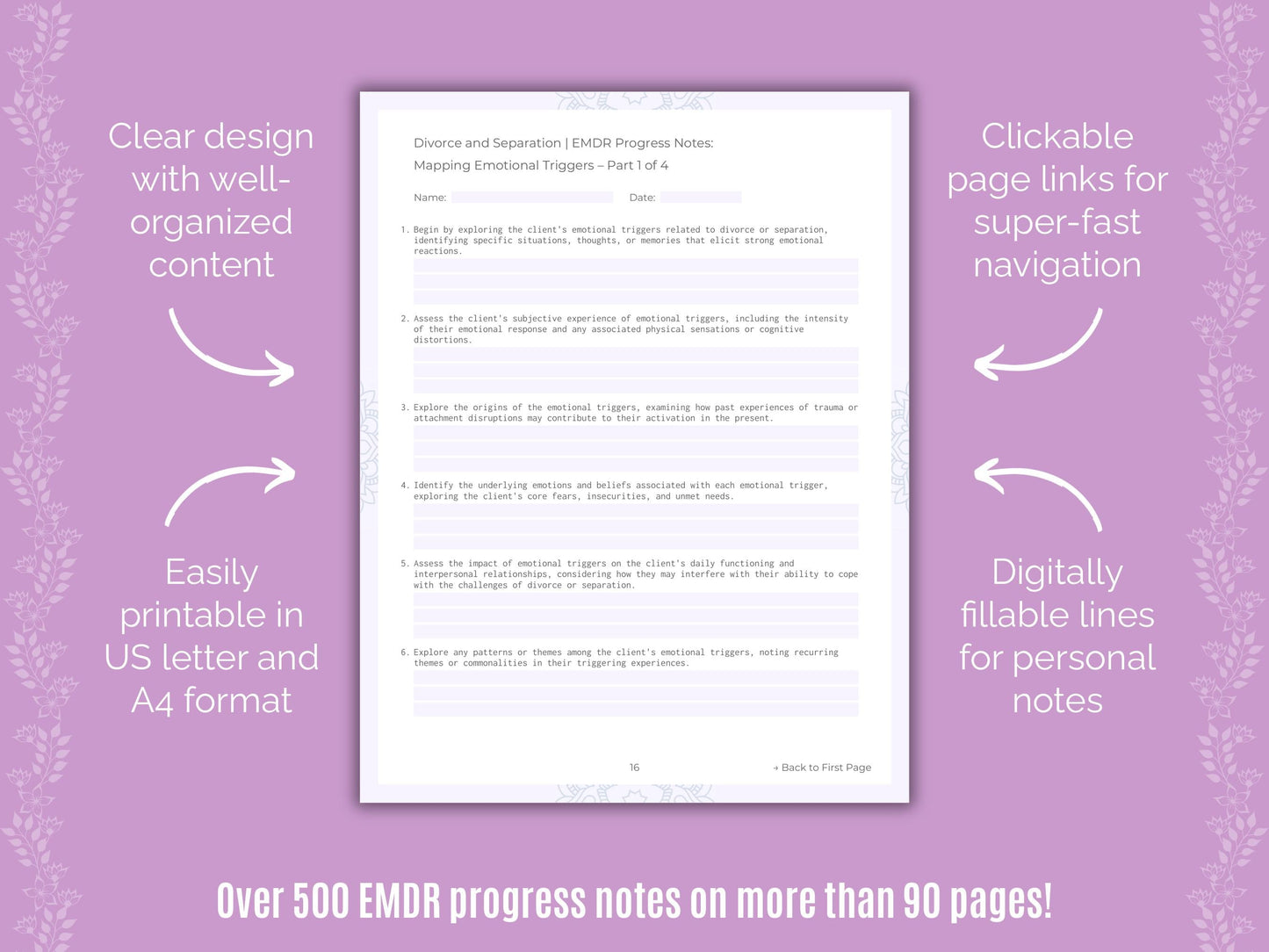 Divorce and Separation Eye Movement Desensitization and Reprocessing (EMDR) Counseling Templates