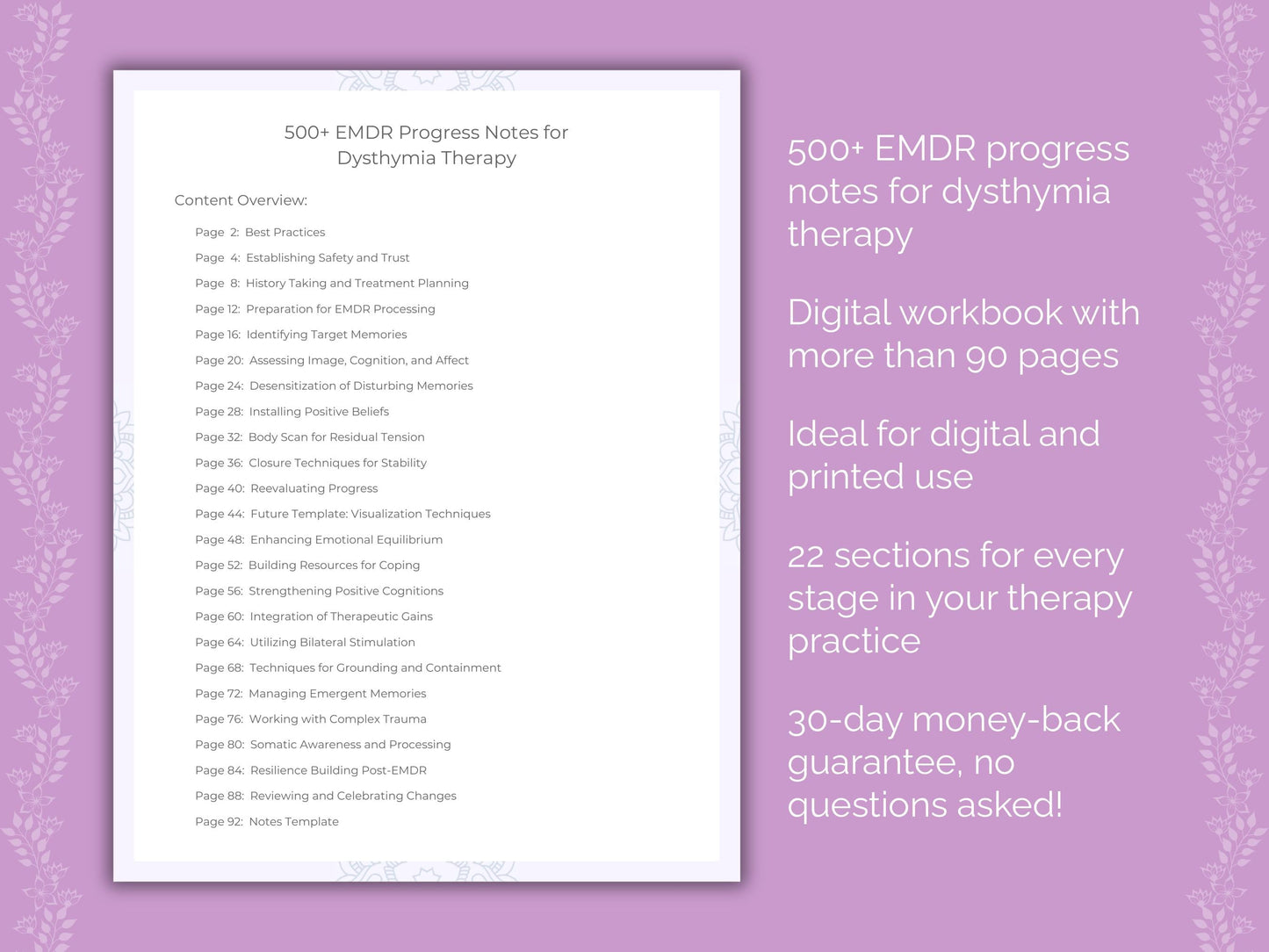 Dysthymia Eye Movement Desensitization and Reprocessing (EMDR) Therapist Worksheets