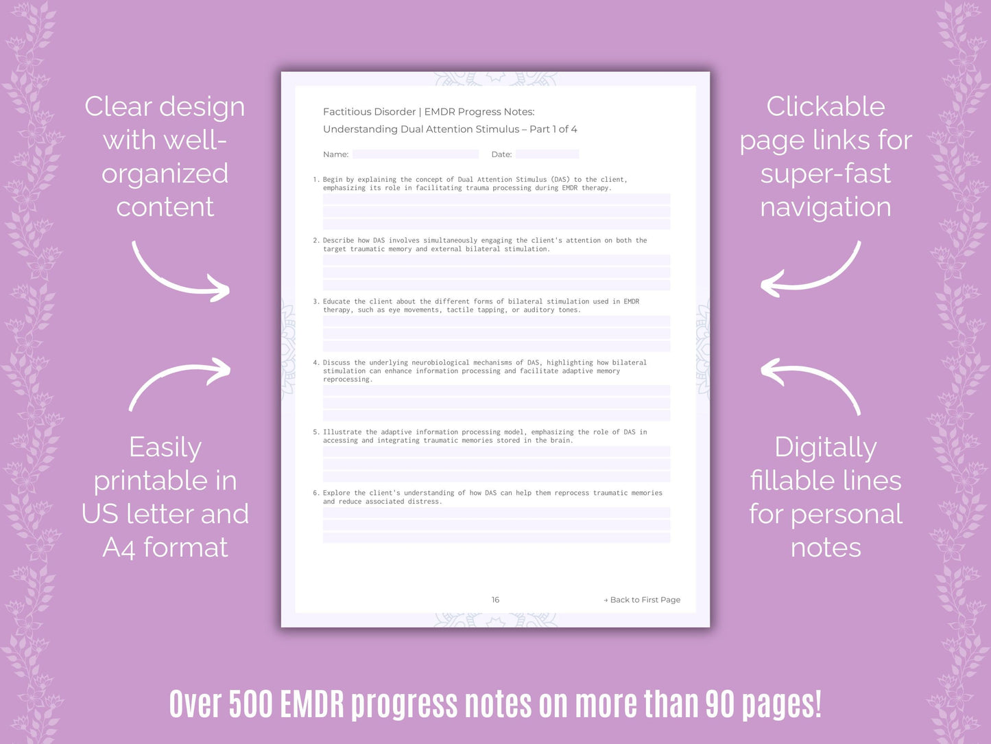 Factitious Disorder Eye Movement Desensitization and Reprocessing (EMDR) Counseling Templates